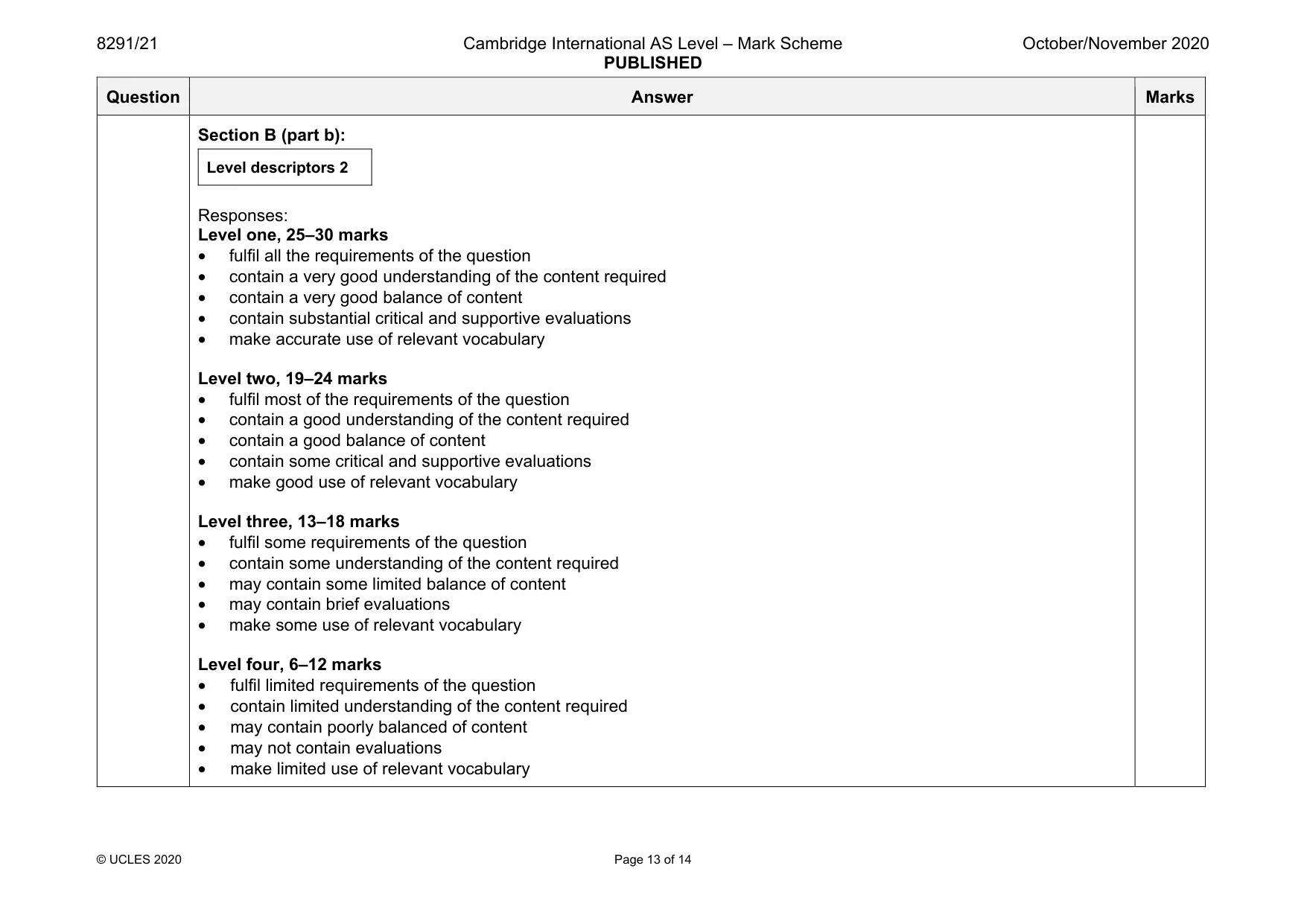 Mark scheme, page 13 of 14