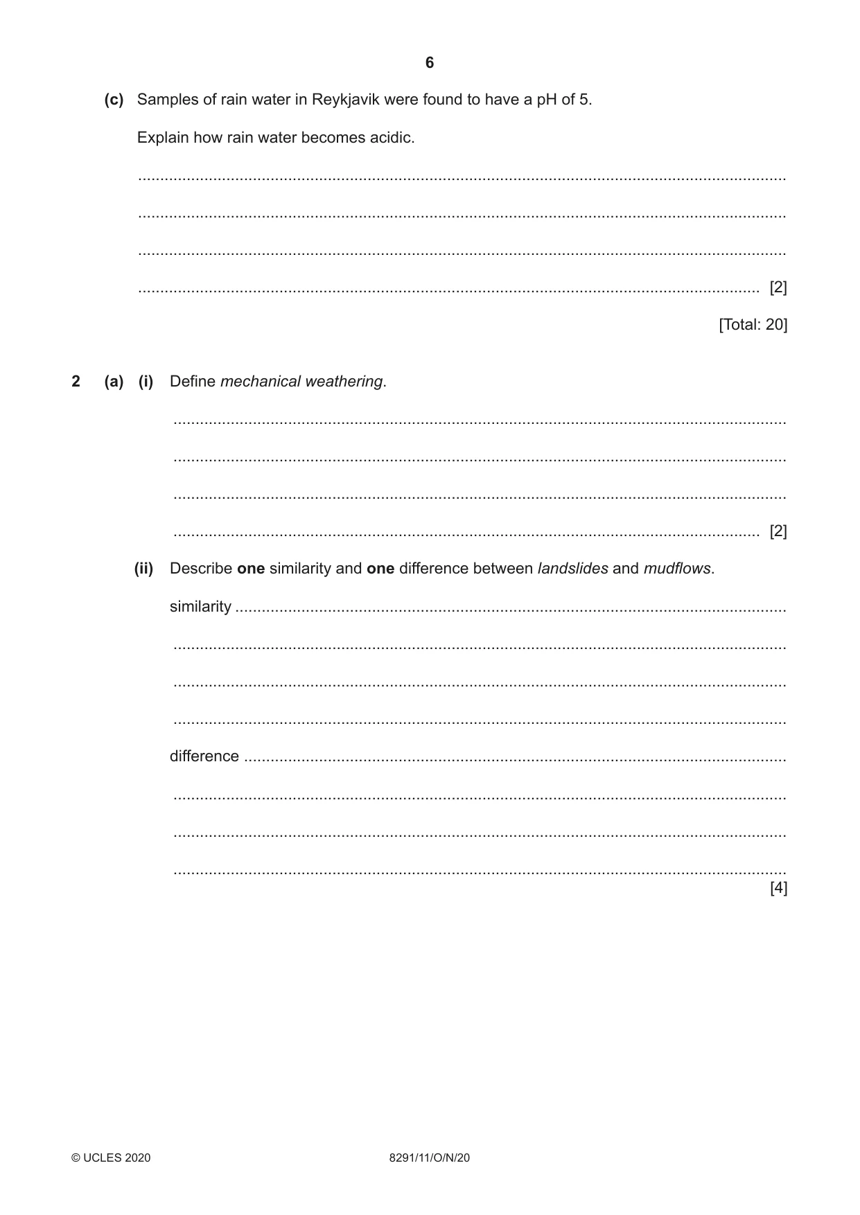 Cambridge A Level Environmental Management (AS only) 8291 2020 Oct/Nov Paper 1 · Variant 1 question paper, page 6 of 12
