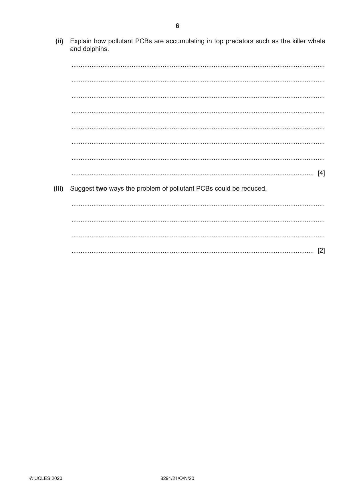 Cambridge A Level Environmental Management (AS only) 8291 2020 Oct/Nov Paper 2 · Variant 1 question paper, page 6 of 12
