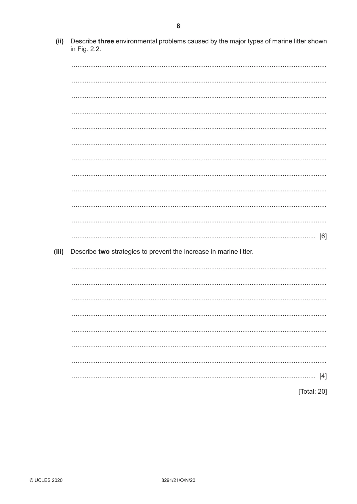 Cambridge A Level Environmental Management (AS only) 8291 2020 Oct/Nov Paper 2 · Variant 1 question paper, page 8 of 12