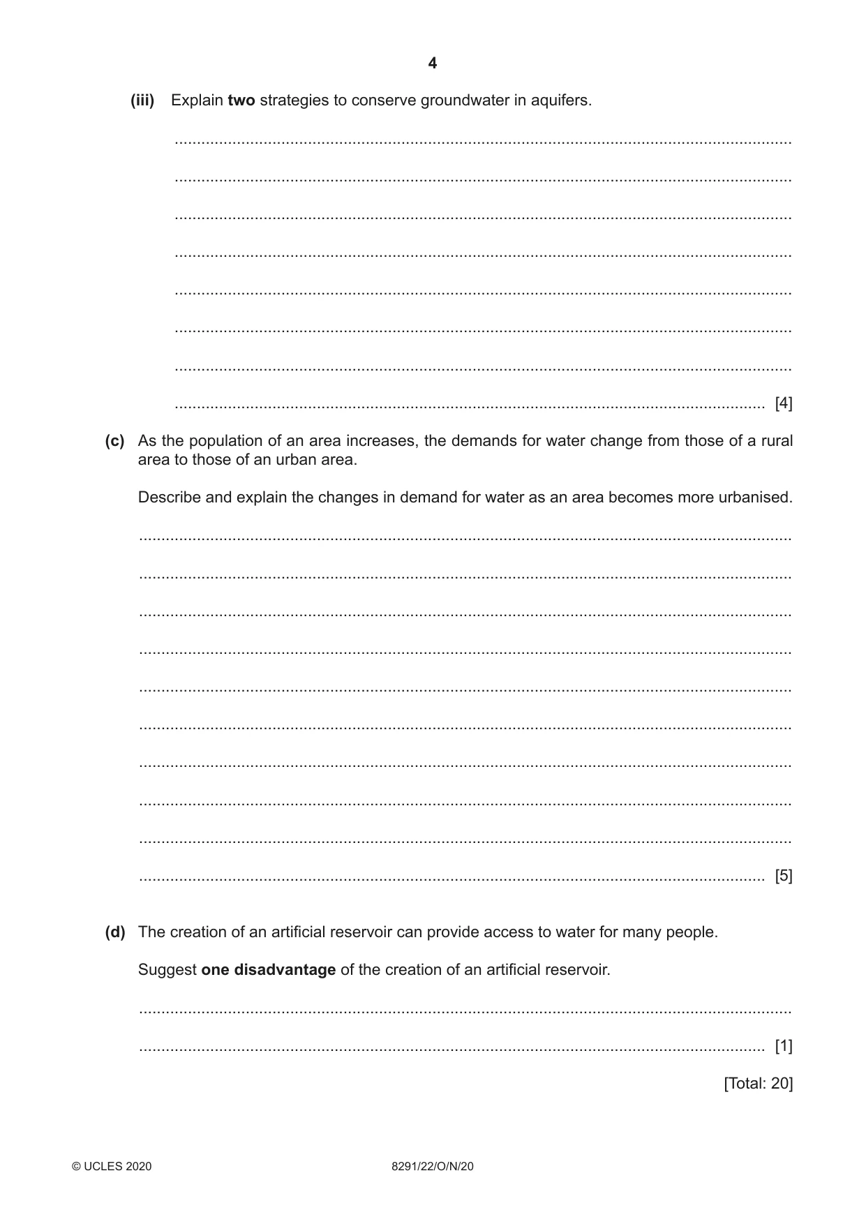 Cambridge A Level Environmental Management (AS only) 8291 2020 Oct/Nov Paper 2 · Variant 2 question paper, page 4 of 16