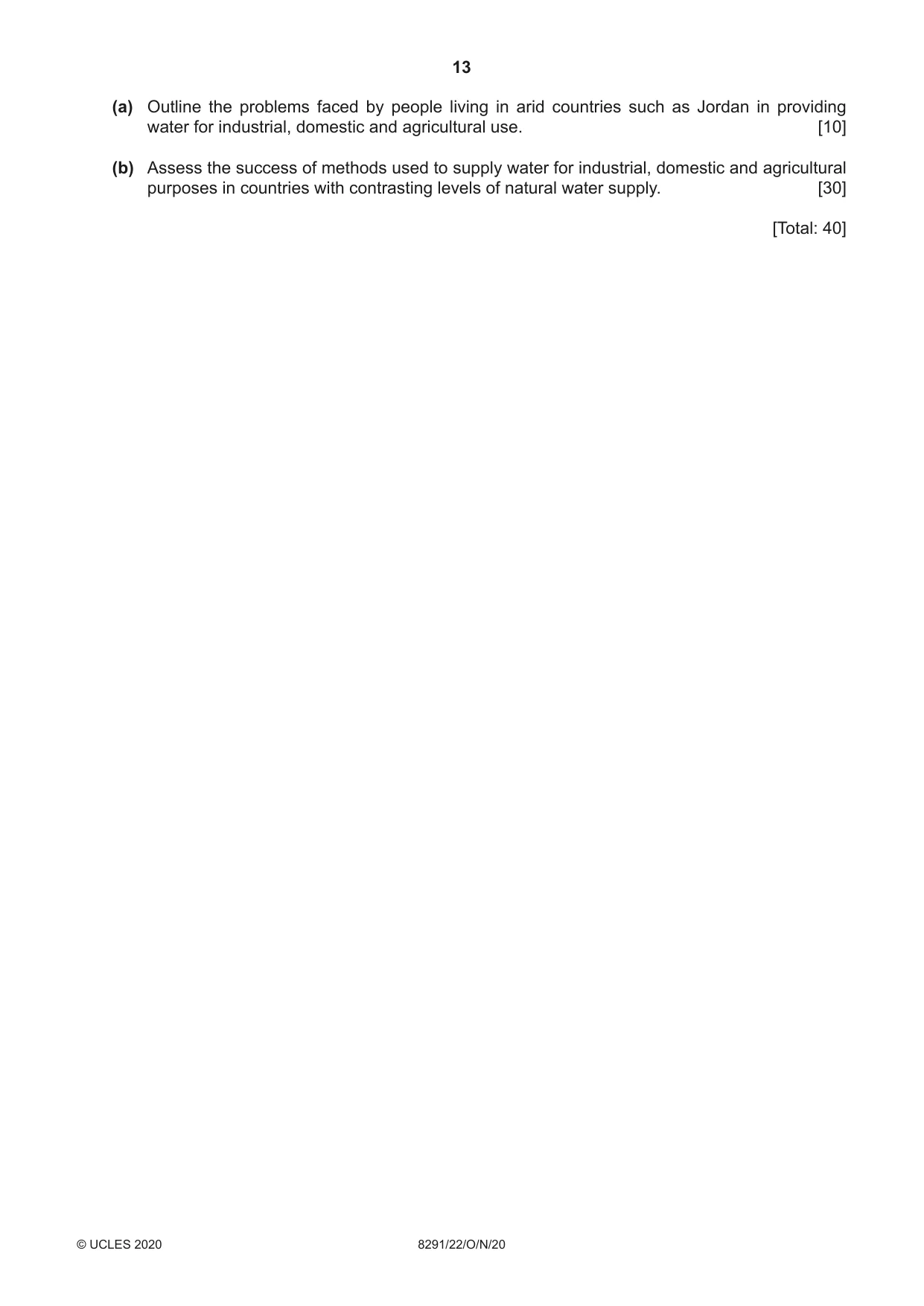 Cambridge A Level Environmental Management (AS only) 8291 2020 Oct/Nov Paper 2 · Variant 2 question paper, page 13 of 16