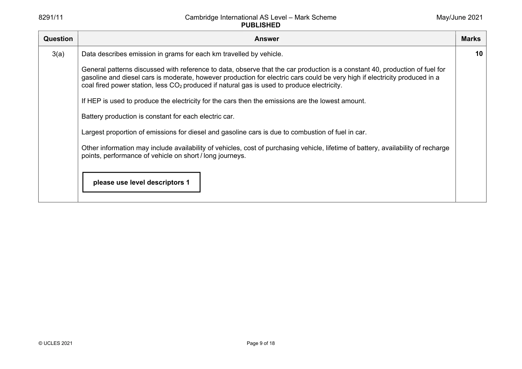 Mark scheme, page 9 of 18