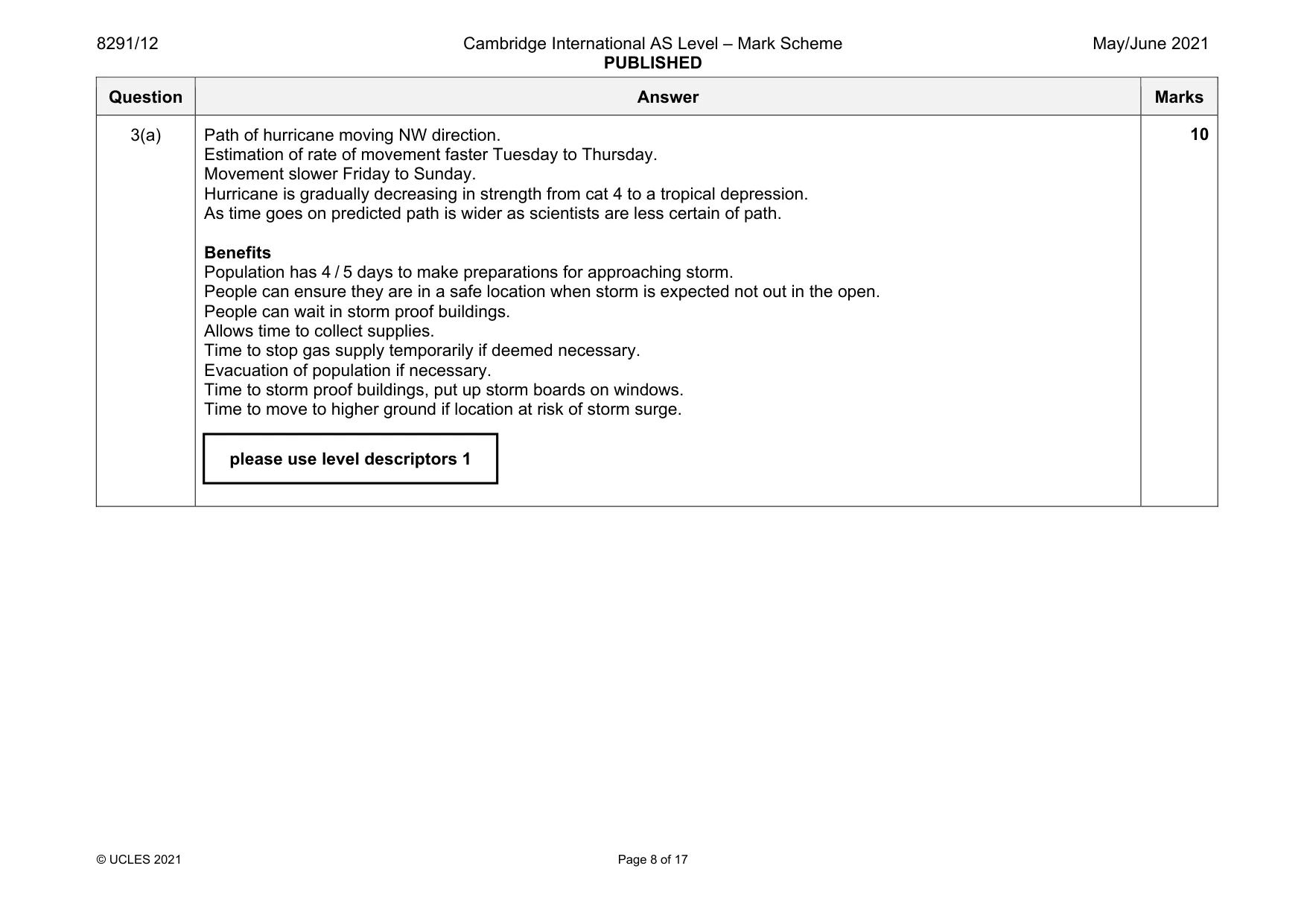 Mark scheme, page 8 of 17