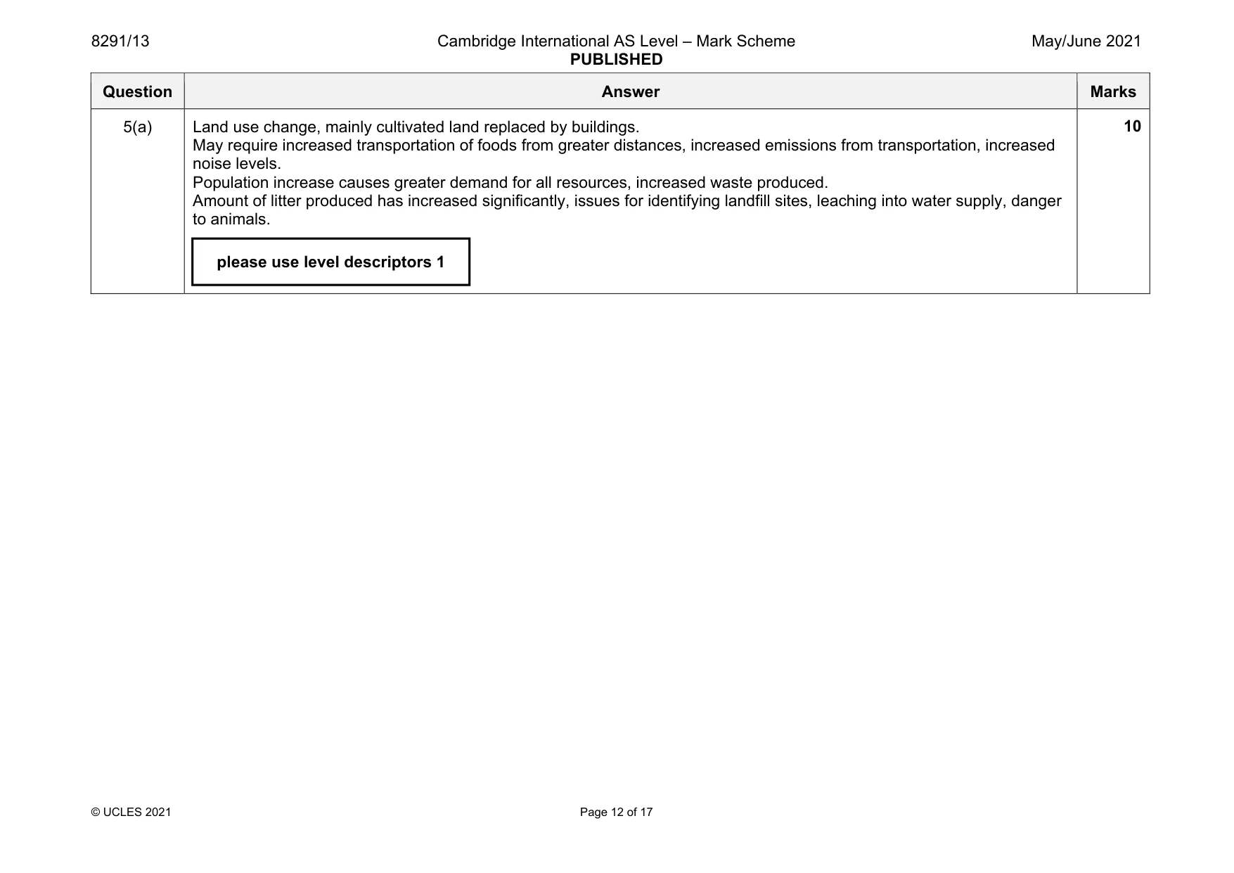 Mark scheme, page 12 of 17