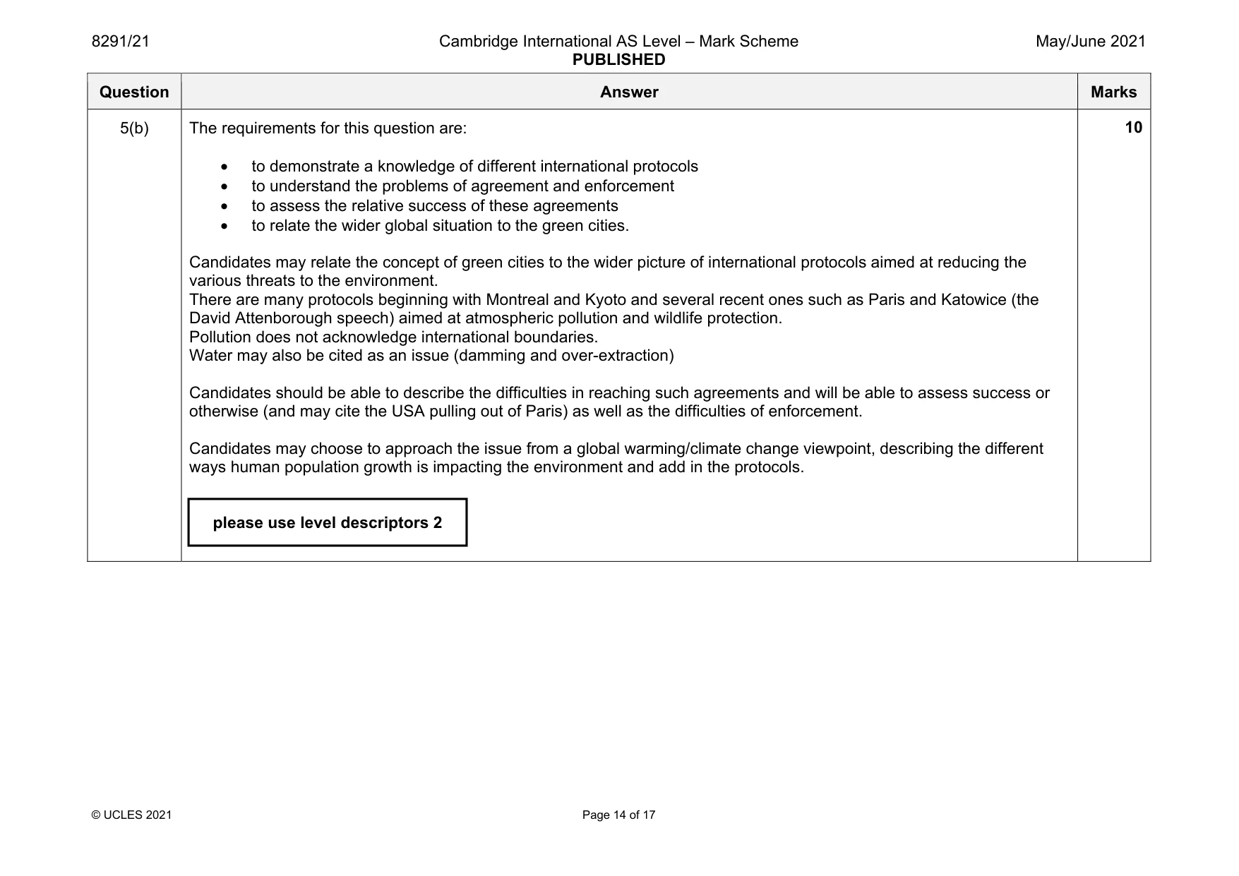 Mark scheme, page 14 of 17
