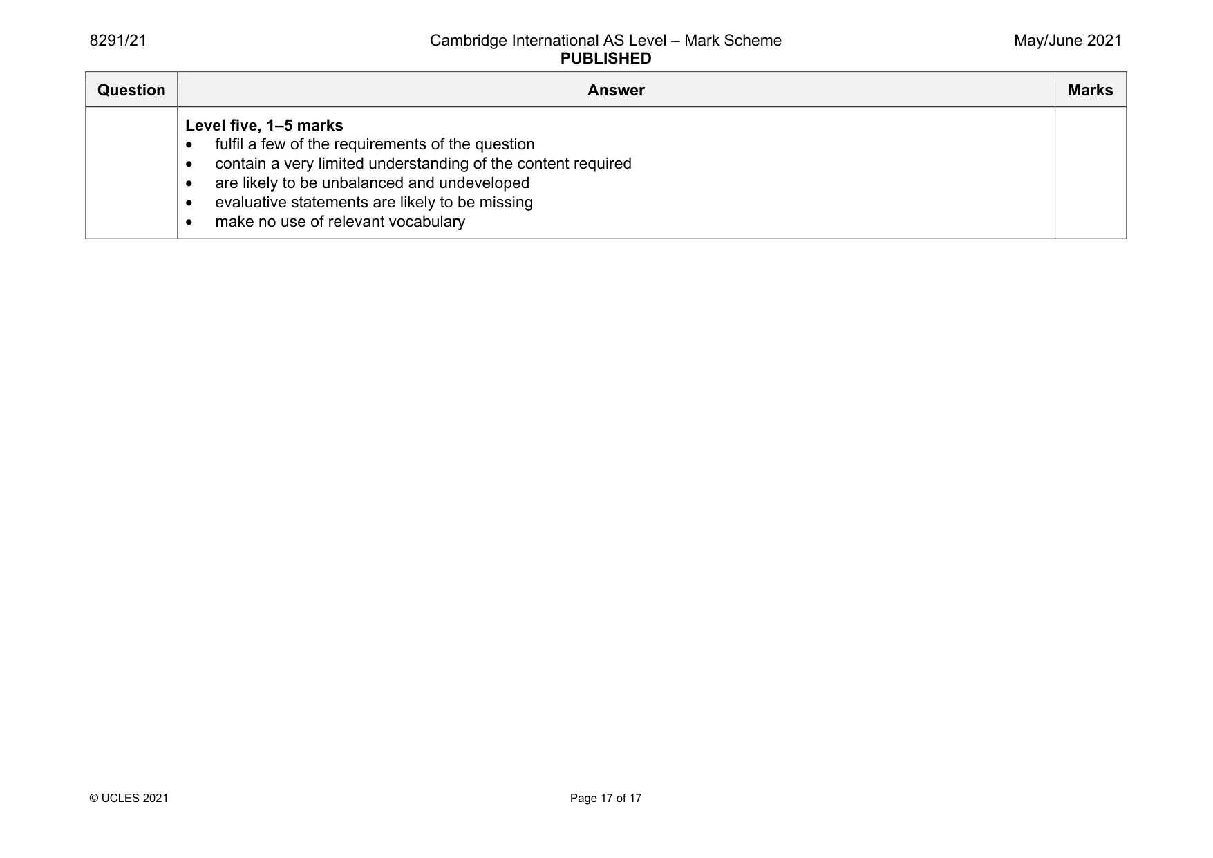 Mark scheme, page 17 of 17