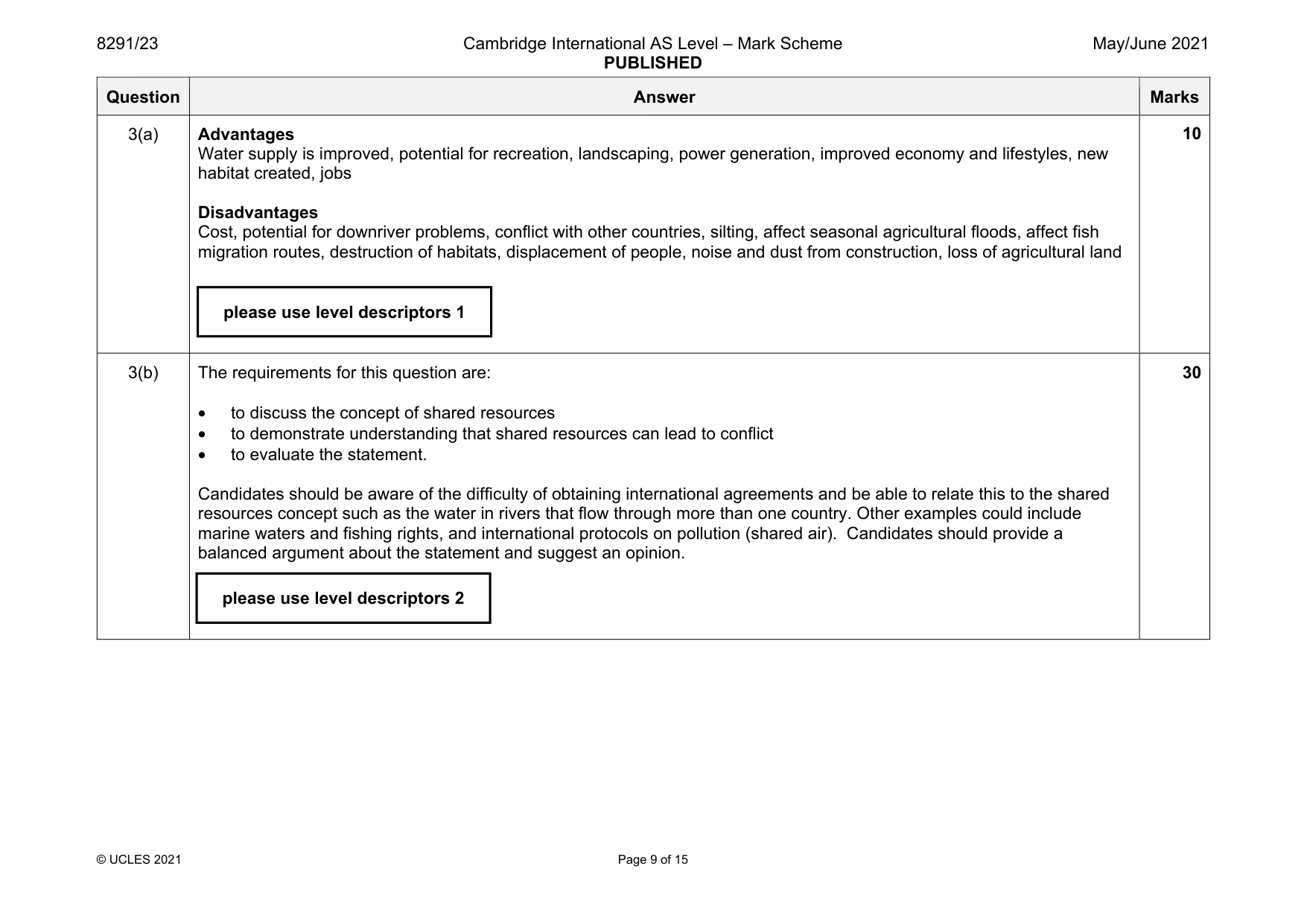 Mark scheme, page 9 of 15
