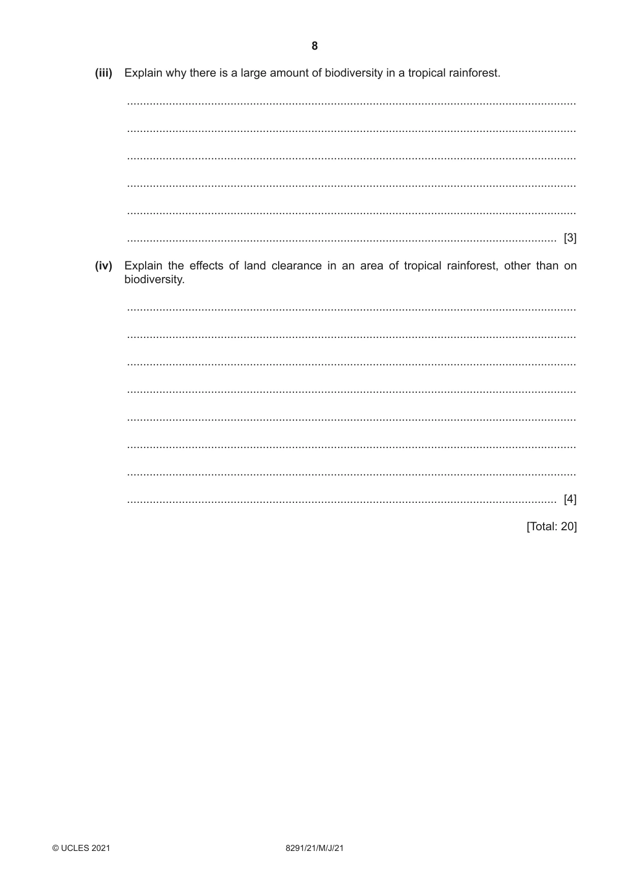 Cambridge A Level Environmental Management (AS only) 8291 2021 May/June Paper 2 · Variant 1 question paper, page 8 of 12