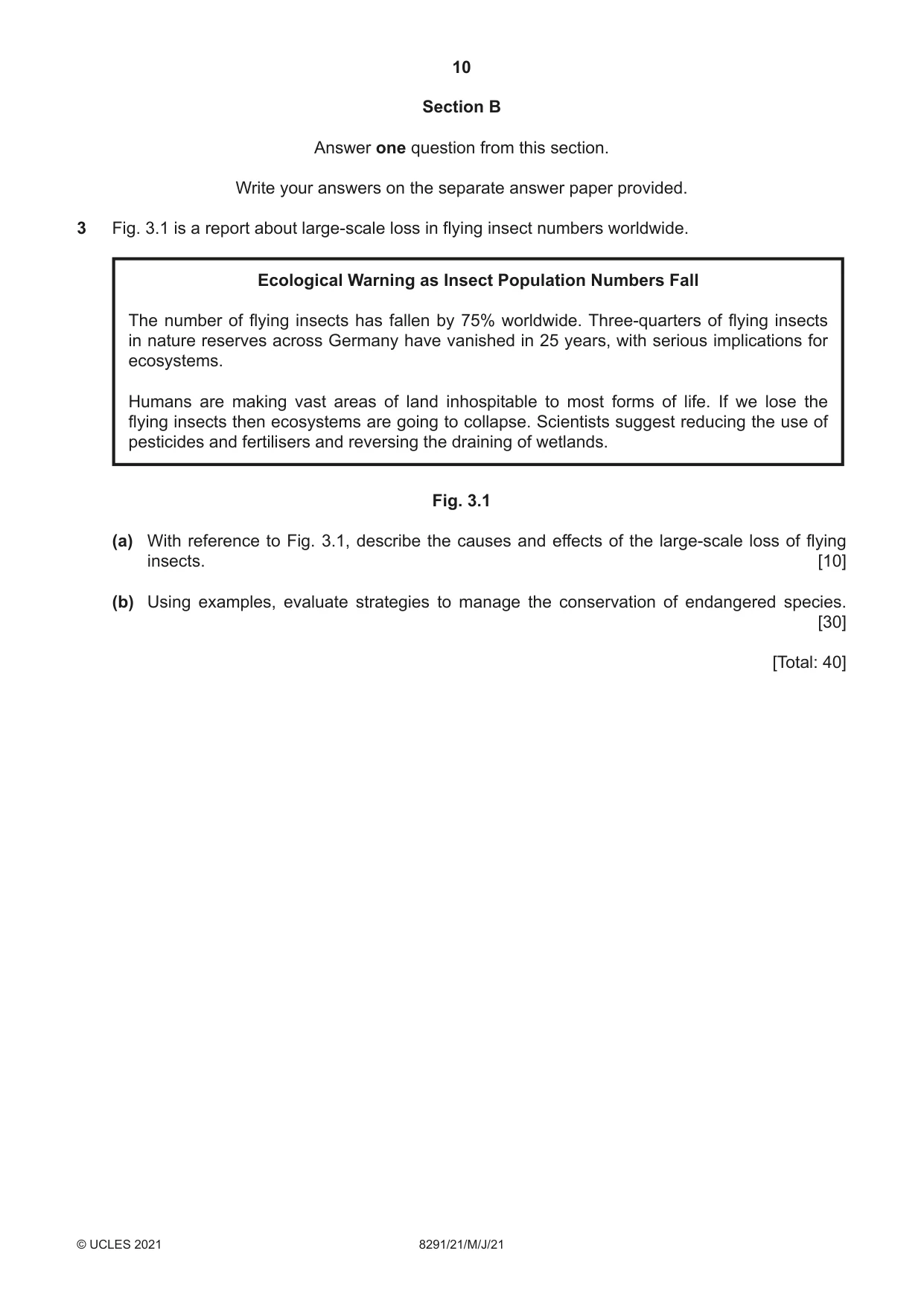 Cambridge A Level Environmental Management (AS only) 8291 2021 May/June Paper 2 · Variant 1 question paper, page 10 of 12