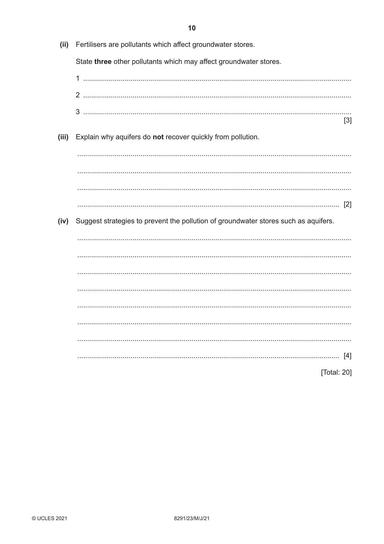 Cambridge A Level Environmental Management (AS only) 8291 2021 May/June Paper 2 · Variant 3 question paper, page 10 of 16