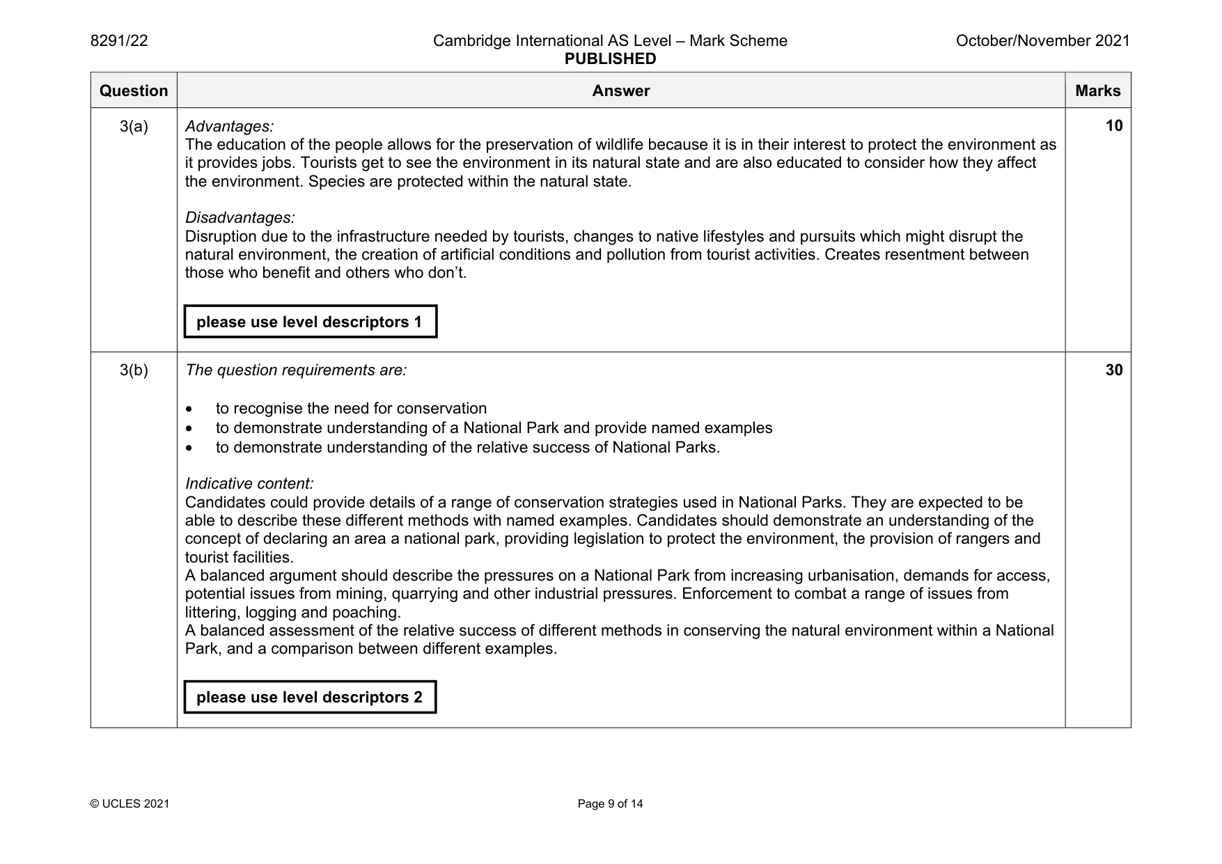 Mark scheme, page 9 of 14