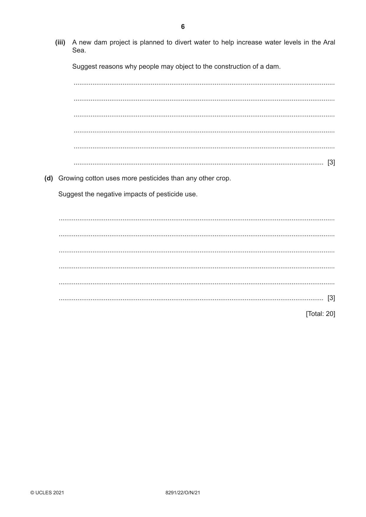 Cambridge A Level Environmental Management (AS only) 8291 2021 Oct/Nov Paper 2 · Variant 2 question paper, page 6 of 16