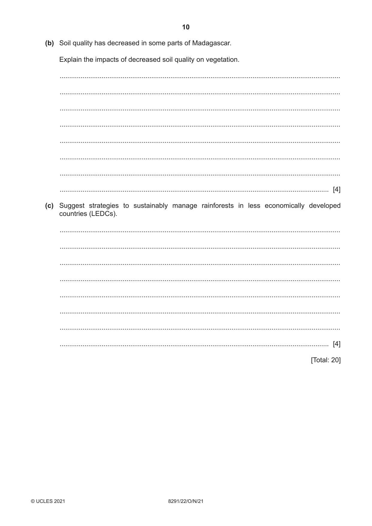 Cambridge A Level Environmental Management (AS only) 8291 2021 Oct/Nov Paper 2 · Variant 2 question paper, page 10 of 16