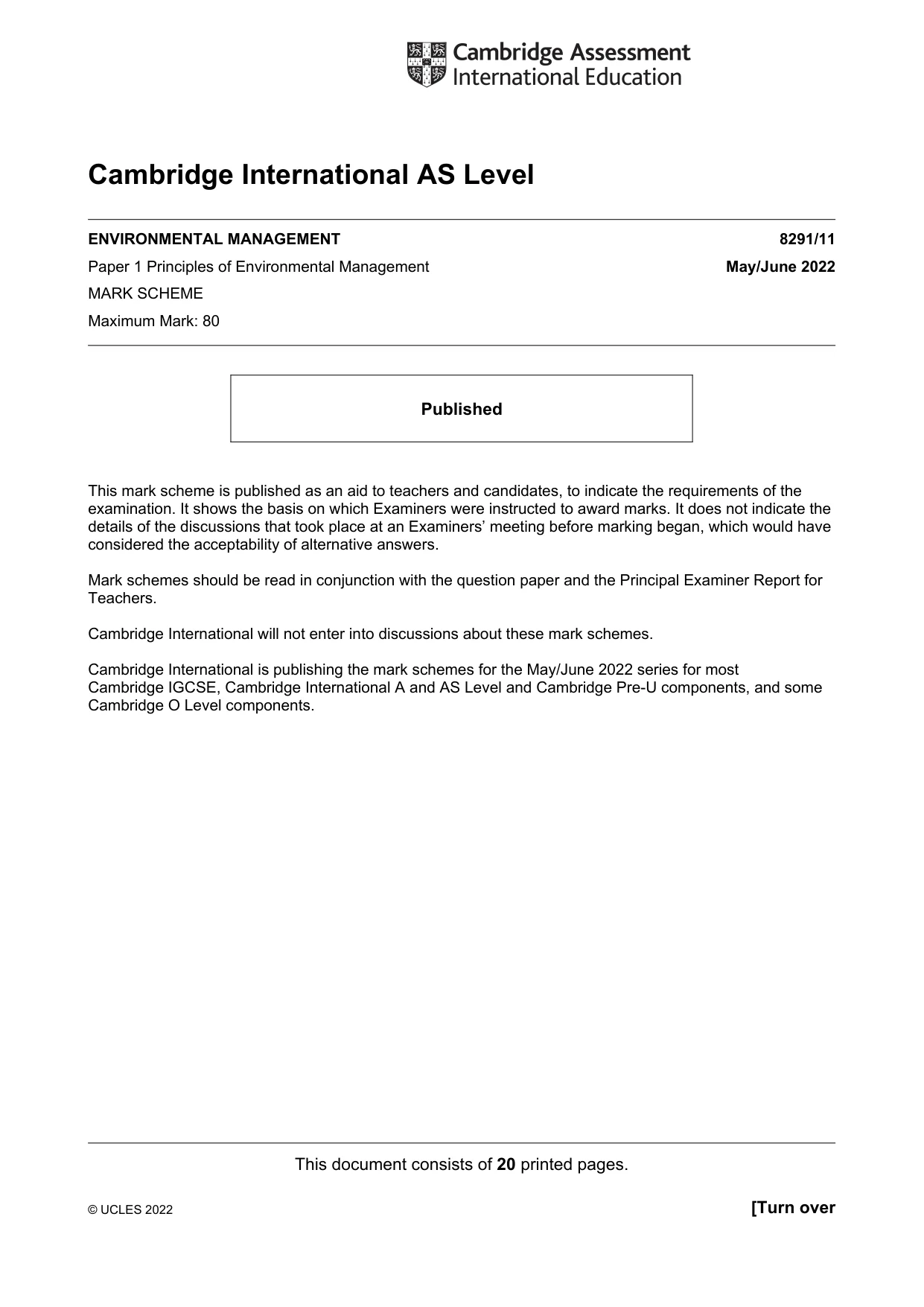 Mark scheme, page 1 of 20