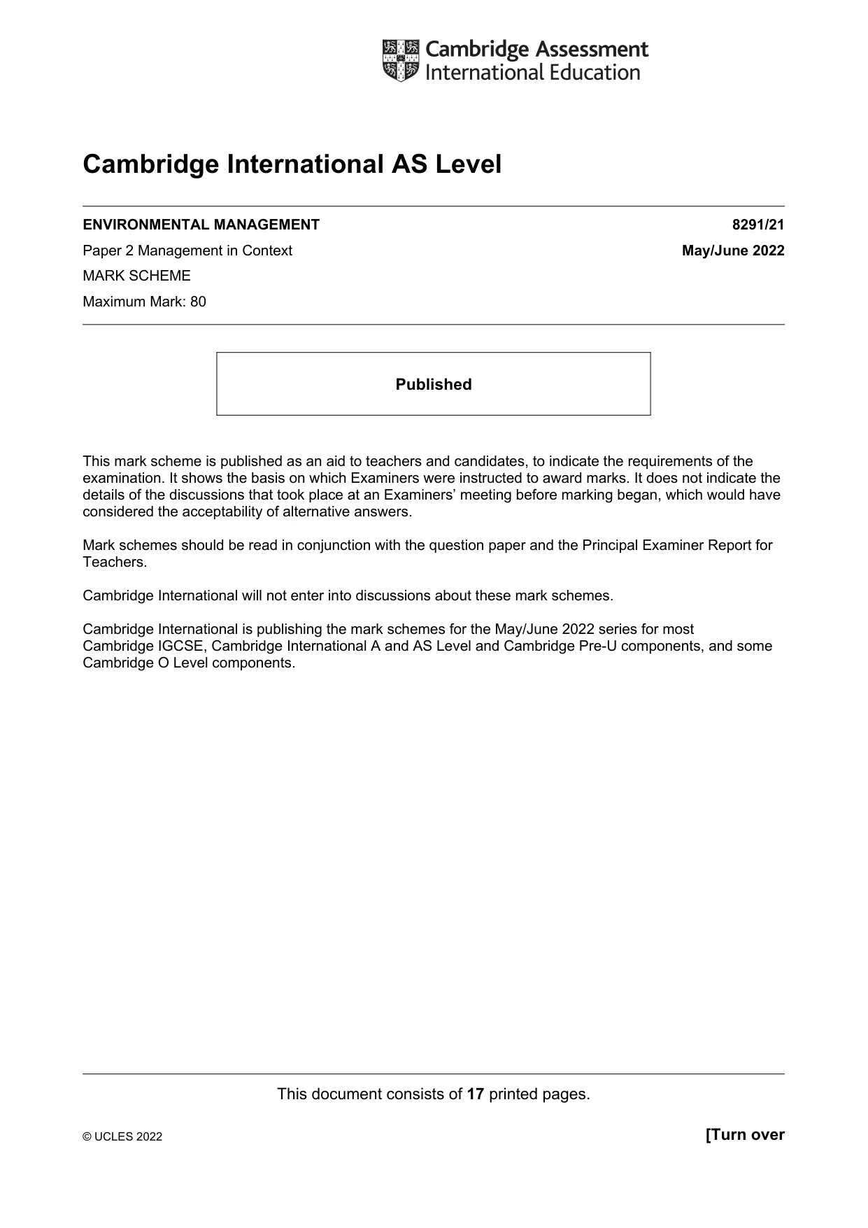 Mark scheme, page 1 of 17