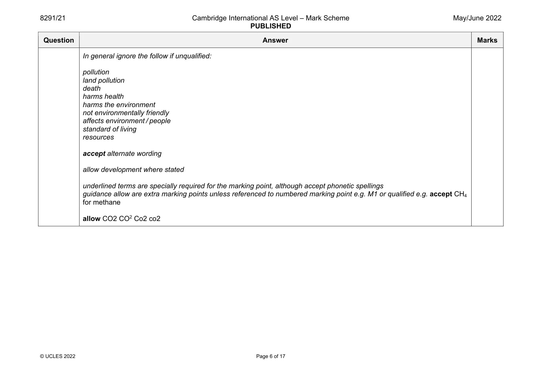 Mark scheme, page 6 of 17