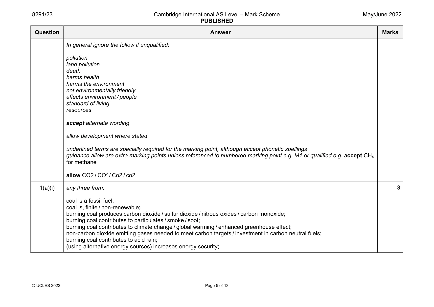 Mark scheme, page 5 of 13