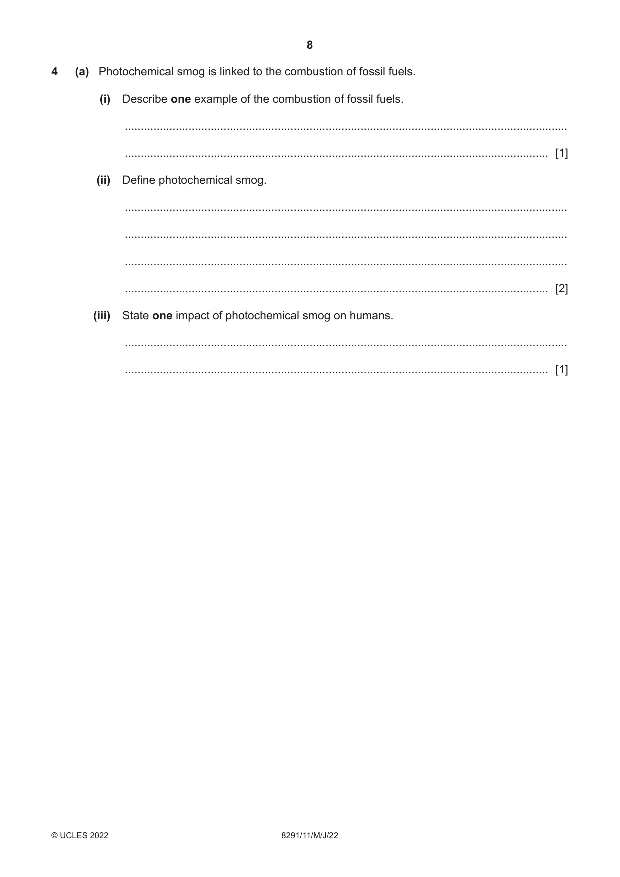 Cambridge A Level Environmental Management (AS only) 8291 2022 May/June Paper 1 · Variant 1 question paper, page 8 of 20