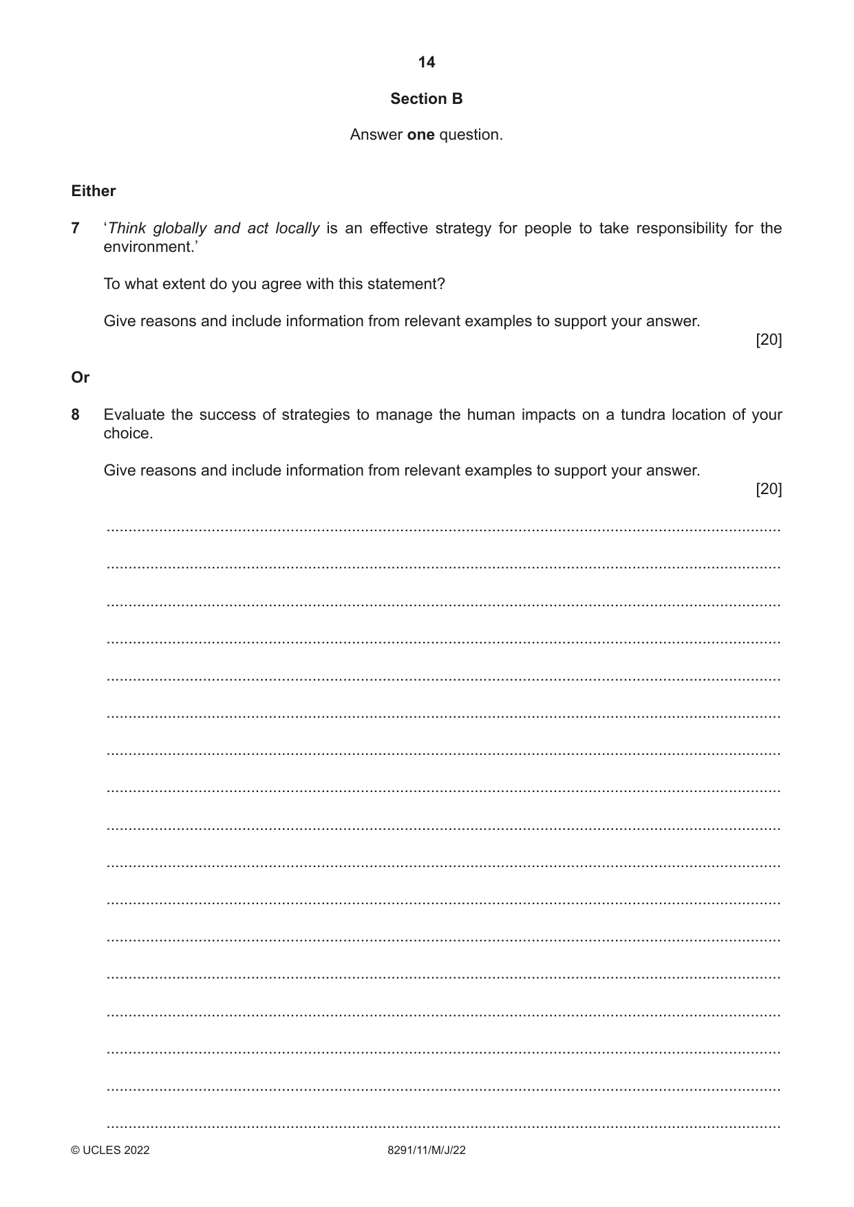 Cambridge A Level Environmental Management (AS only) 8291 2022 May/June Paper 1 · Variant 1 question paper, page 14 of 20