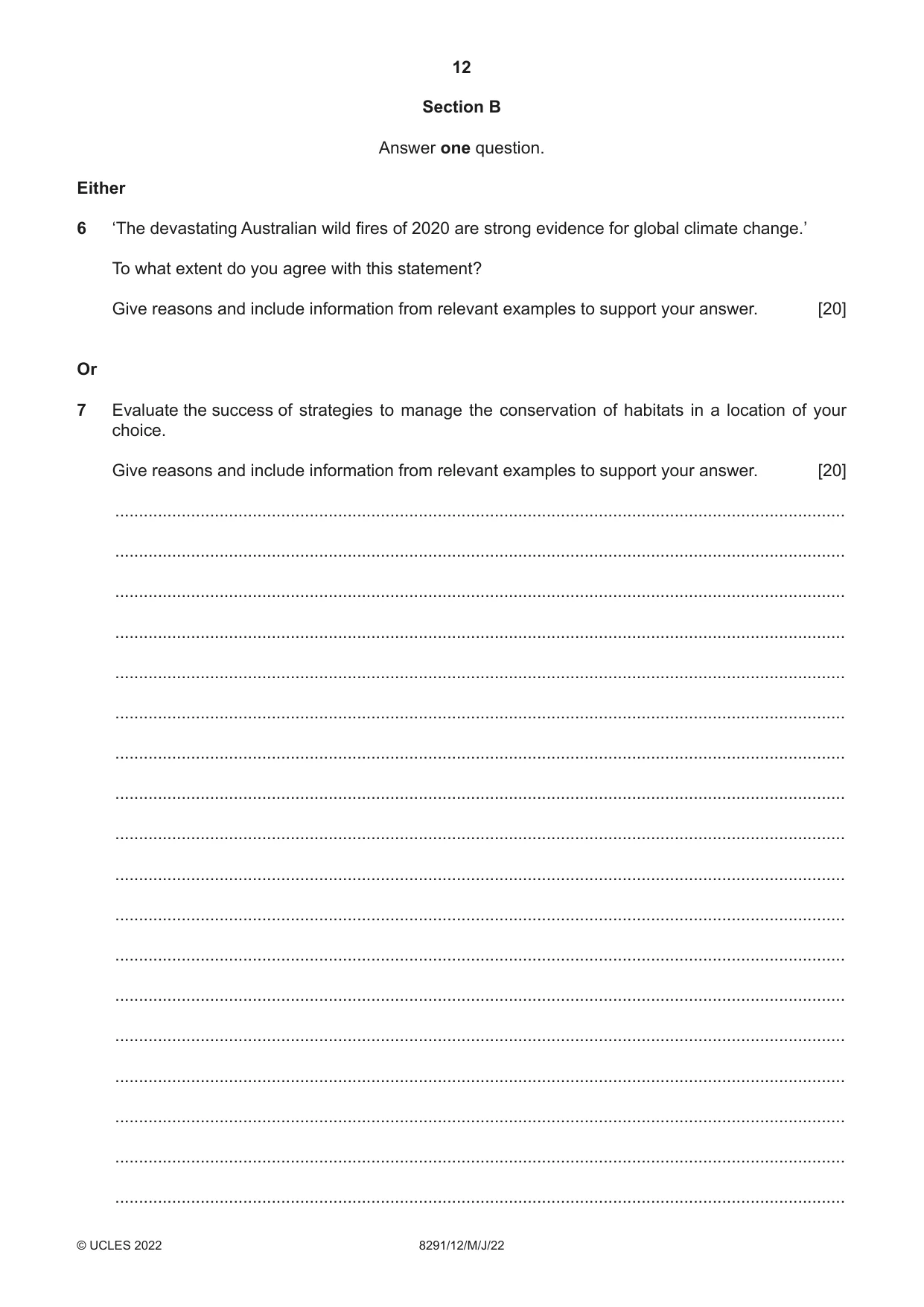 Cambridge A Level Environmental Management (AS only) 8291 2022 May/June Paper 1 · Variant 2 question paper, page 12 of 20