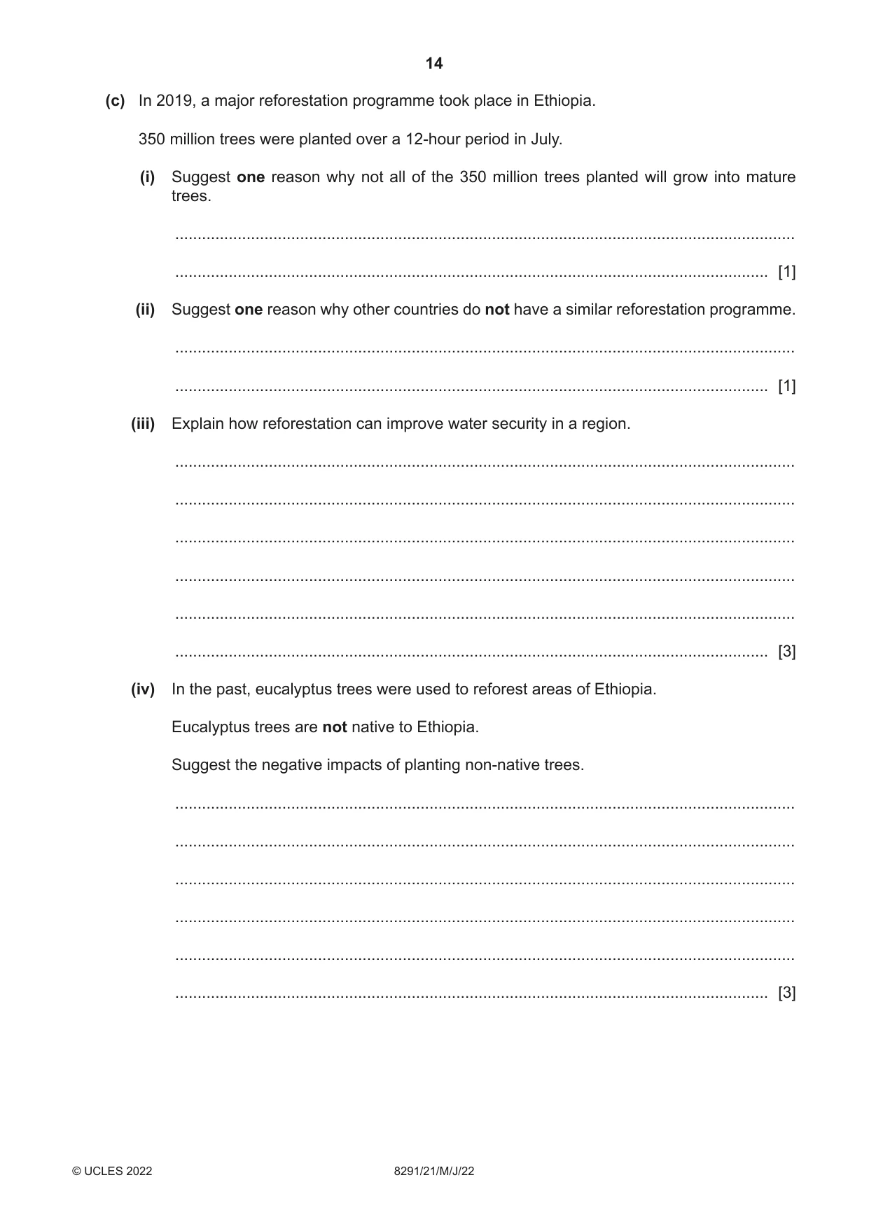Cambridge A Level Environmental Management (AS only) 8291 2022 May/June Paper 2 · Variant 1 question paper, page 14 of 20