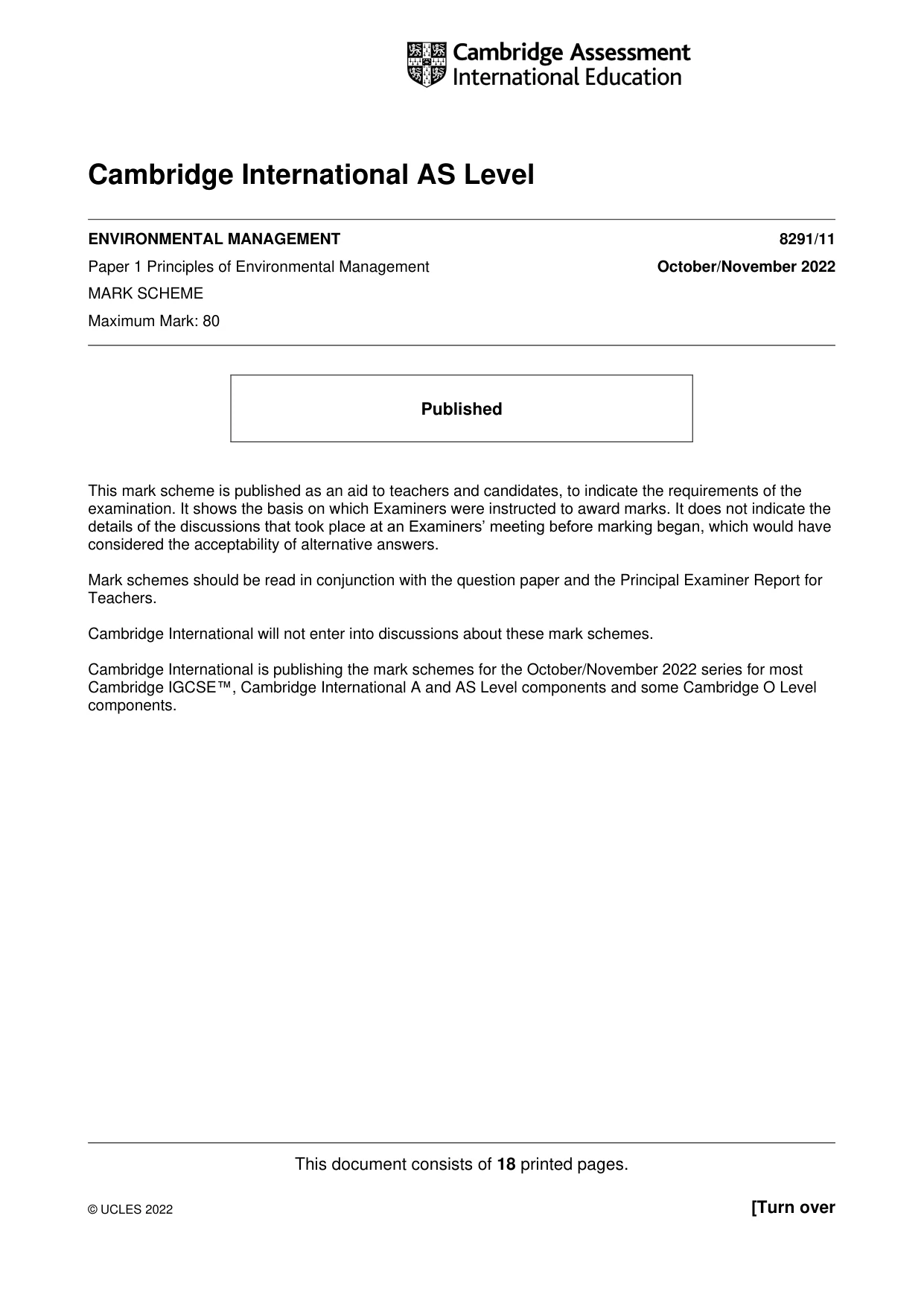 Mark scheme, page 1 of 18