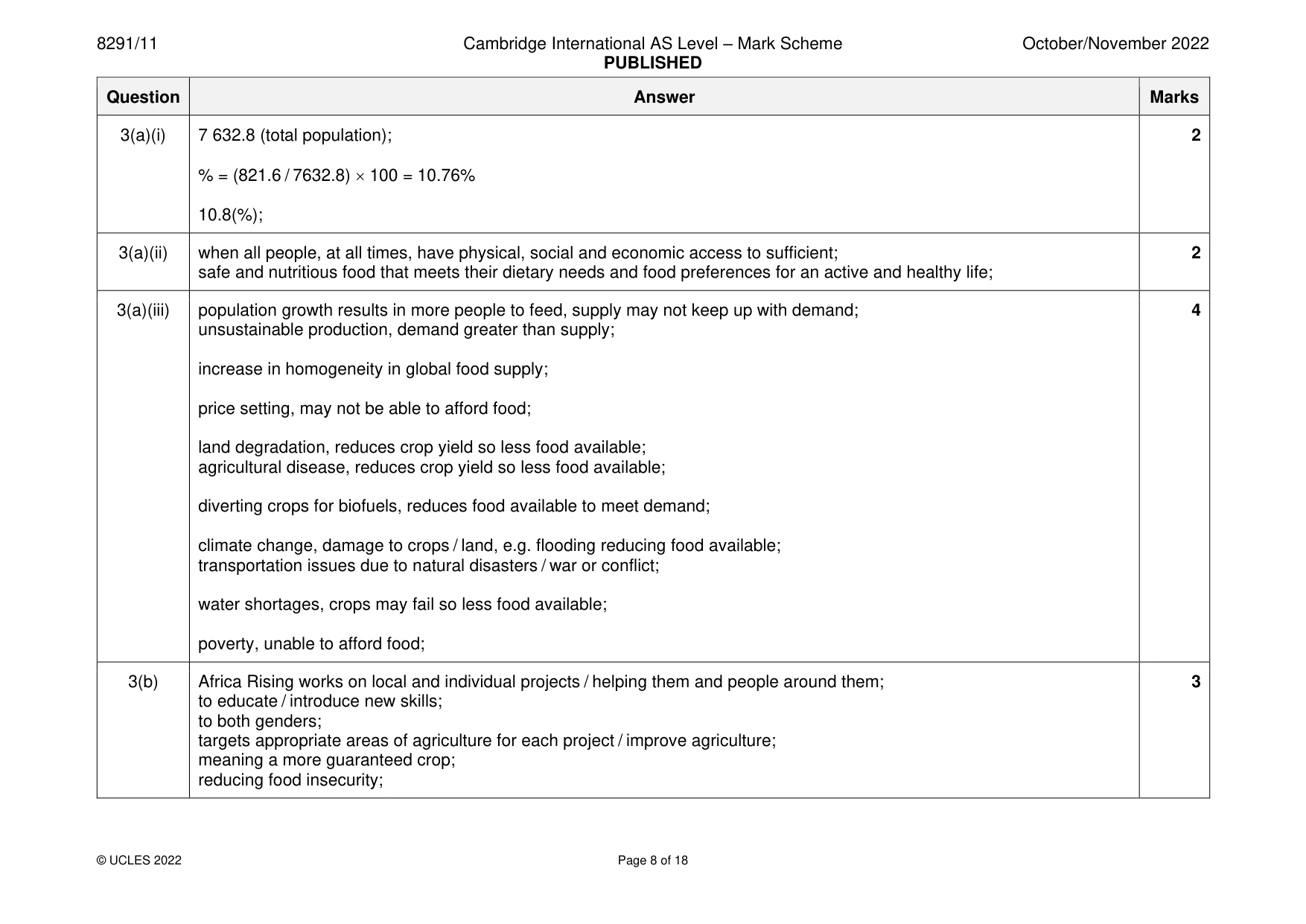 Mark scheme, page 8 of 18