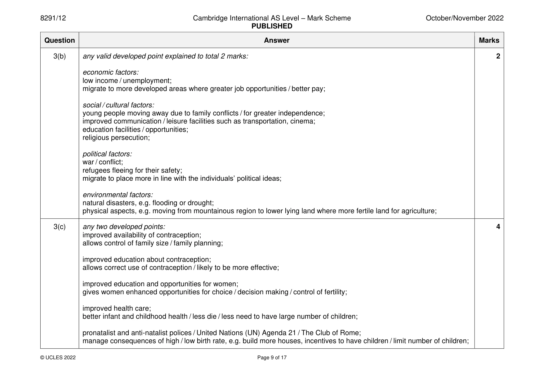 Mark scheme, page 9 of 17