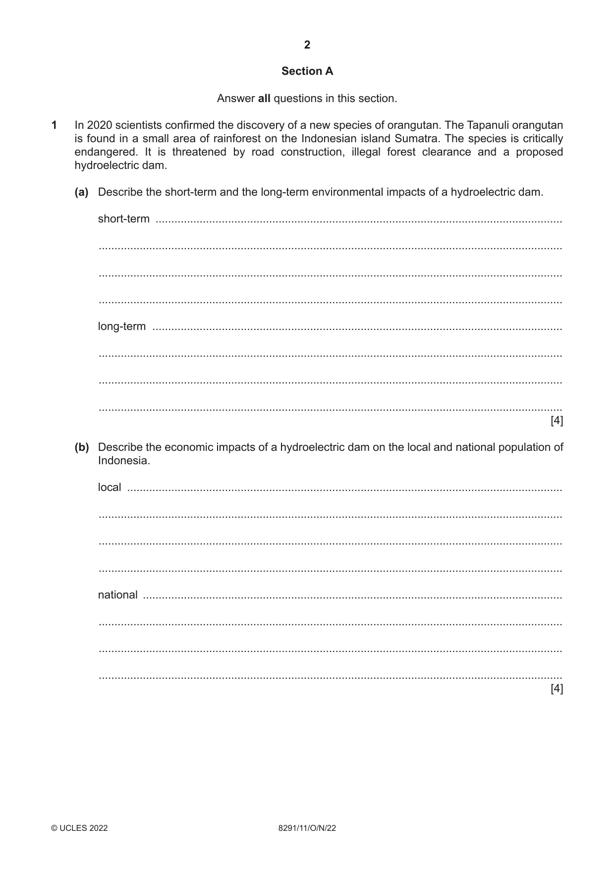 Cambridge A Level Environmental Management (AS only) 8291 2022 Oct/Nov Paper 1 · Variant 1 question paper, page 2 of 20