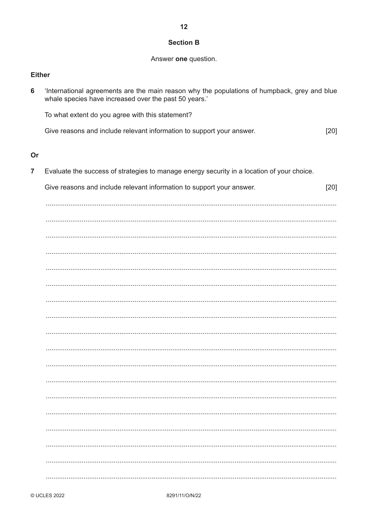 Cambridge A Level Environmental Management (AS only) 8291 2022 Oct/Nov Paper 1 · Variant 1 question paper, page 12 of 20