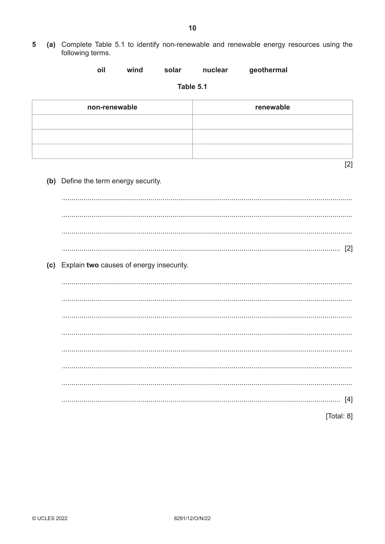 Cambridge A Level Environmental Management (AS only) 8291 2022 Oct/Nov Paper 1 · Variant 2 question paper, page 10 of 20