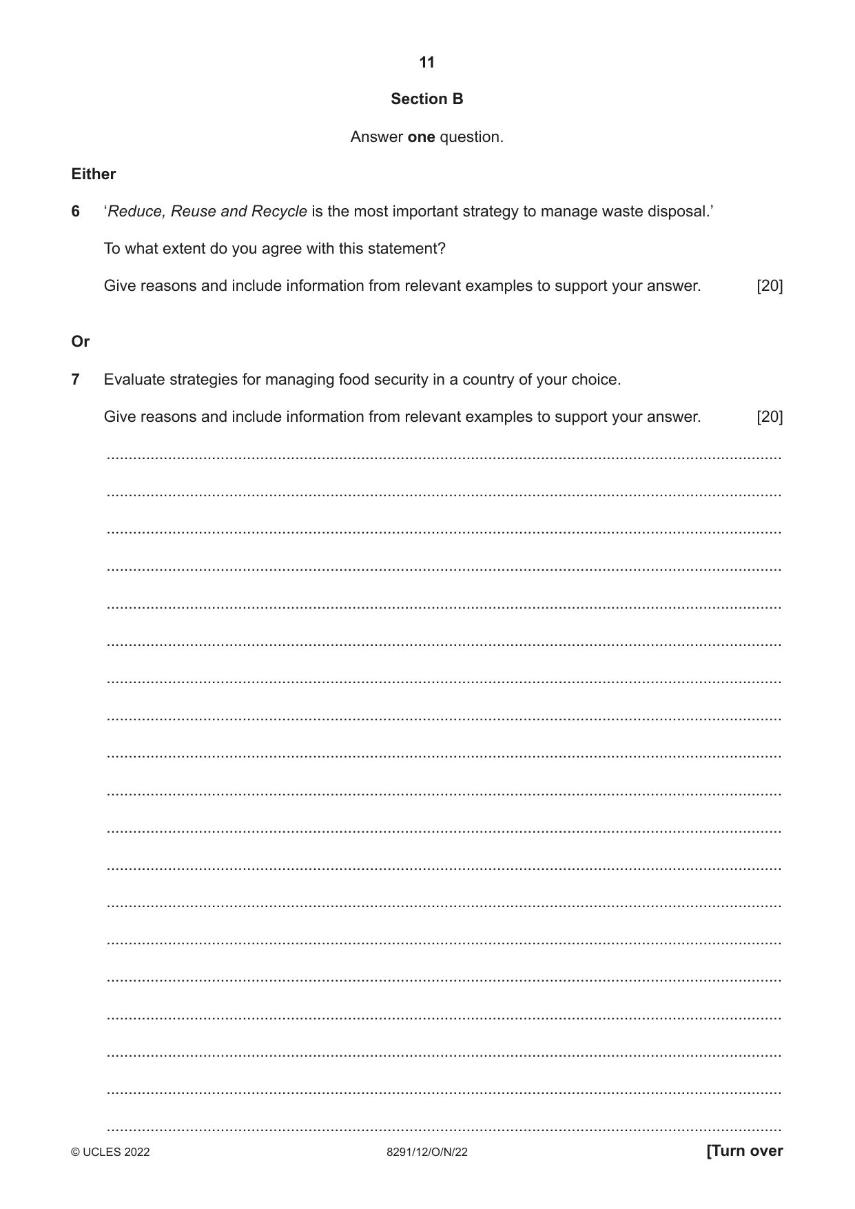 Cambridge A Level Environmental Management (AS only) 8291 2022 Oct/Nov Paper 1 · Variant 2 question paper, page 11 of 20