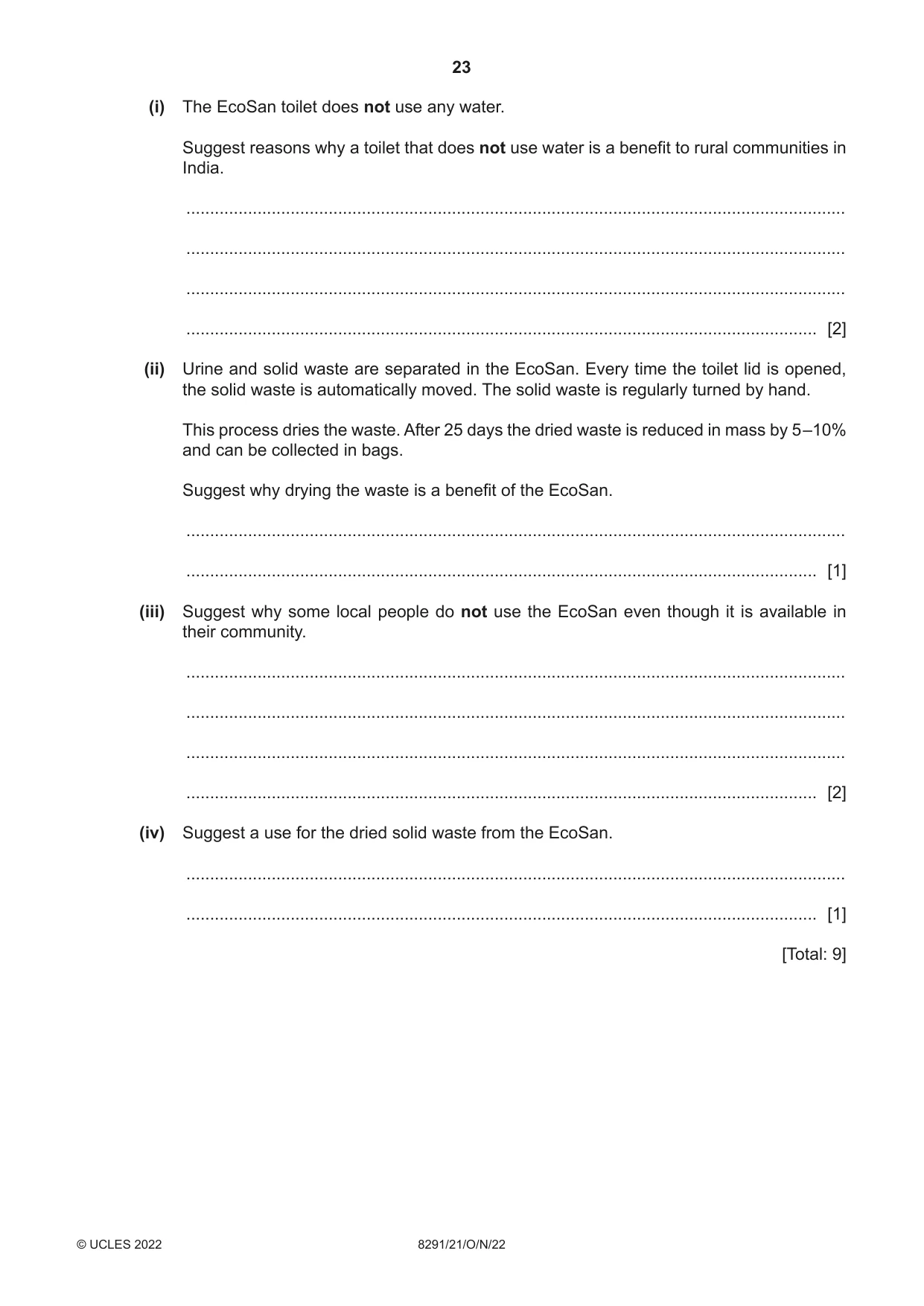 Cambridge A Level Environmental Management (AS only) 8291 2022 Oct/Nov Paper 2 · Variant 1 question paper, page 23 of 24