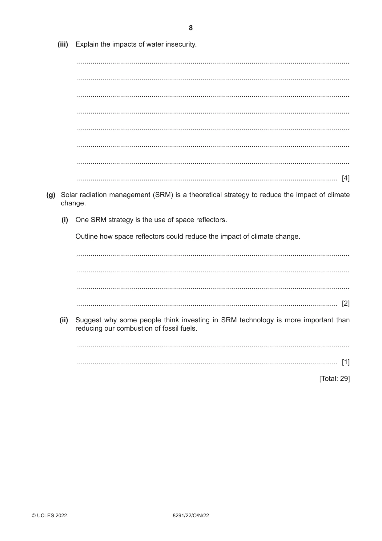 Cambridge A Level Environmental Management (AS only) 8291 2022 Oct/Nov Paper 2 · Variant 2 question paper, page 8 of 20