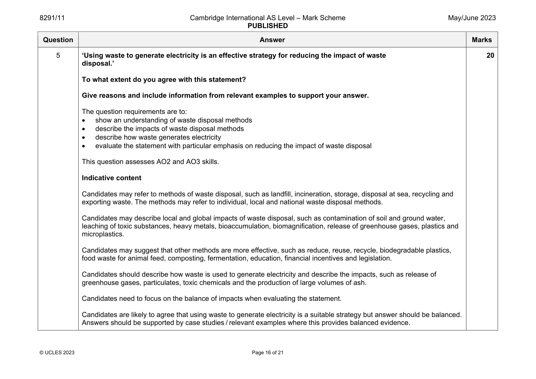 Mark scheme, page 16 of 21