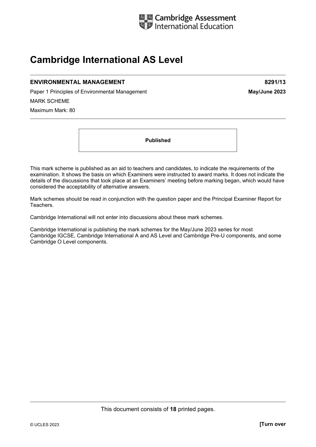 Mark scheme, page 1 of 18