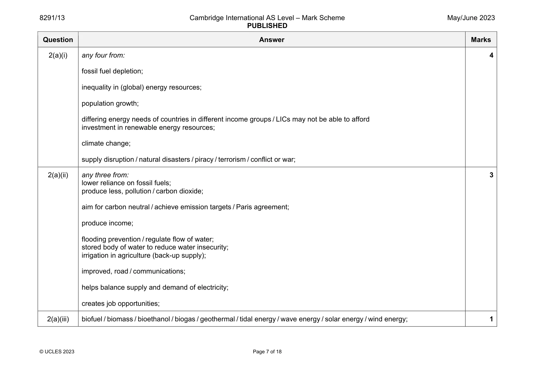 Mark scheme, page 7 of 18