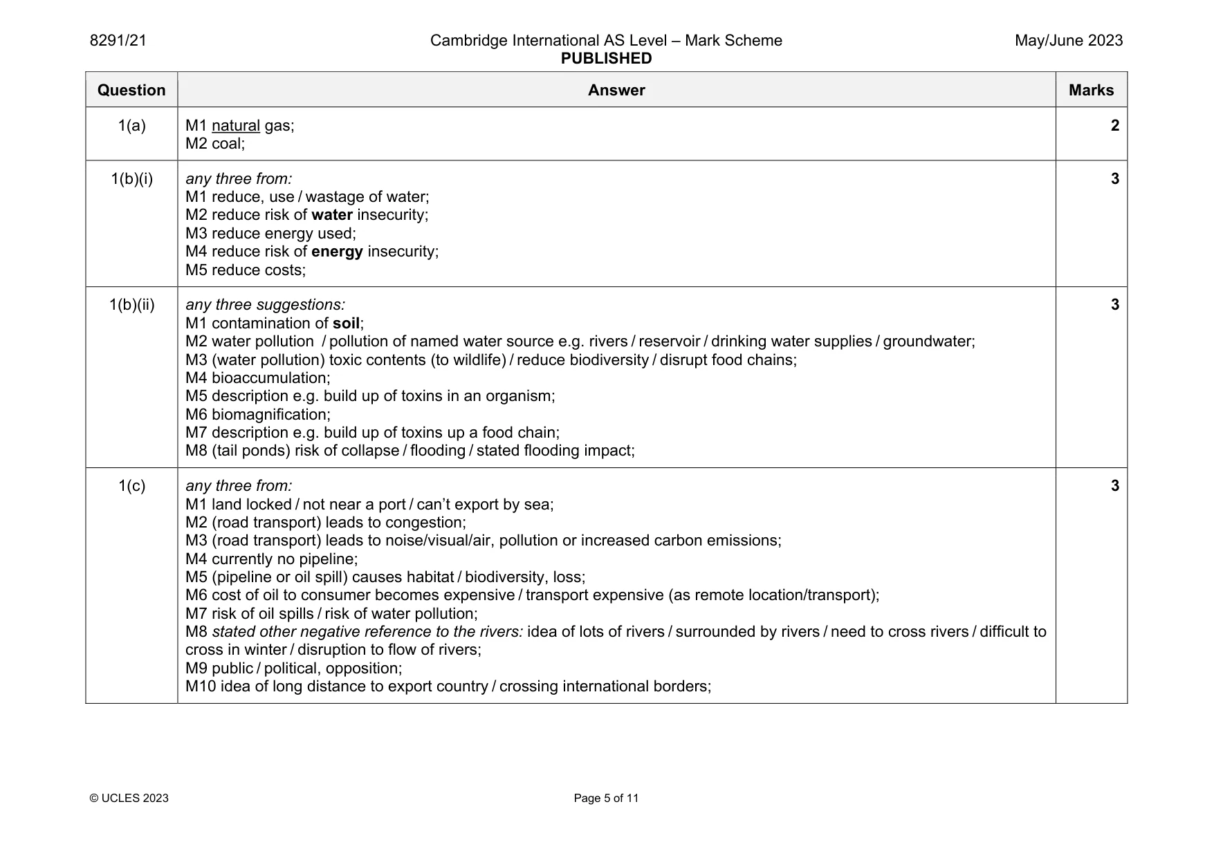 Mark scheme, page 5 of 11