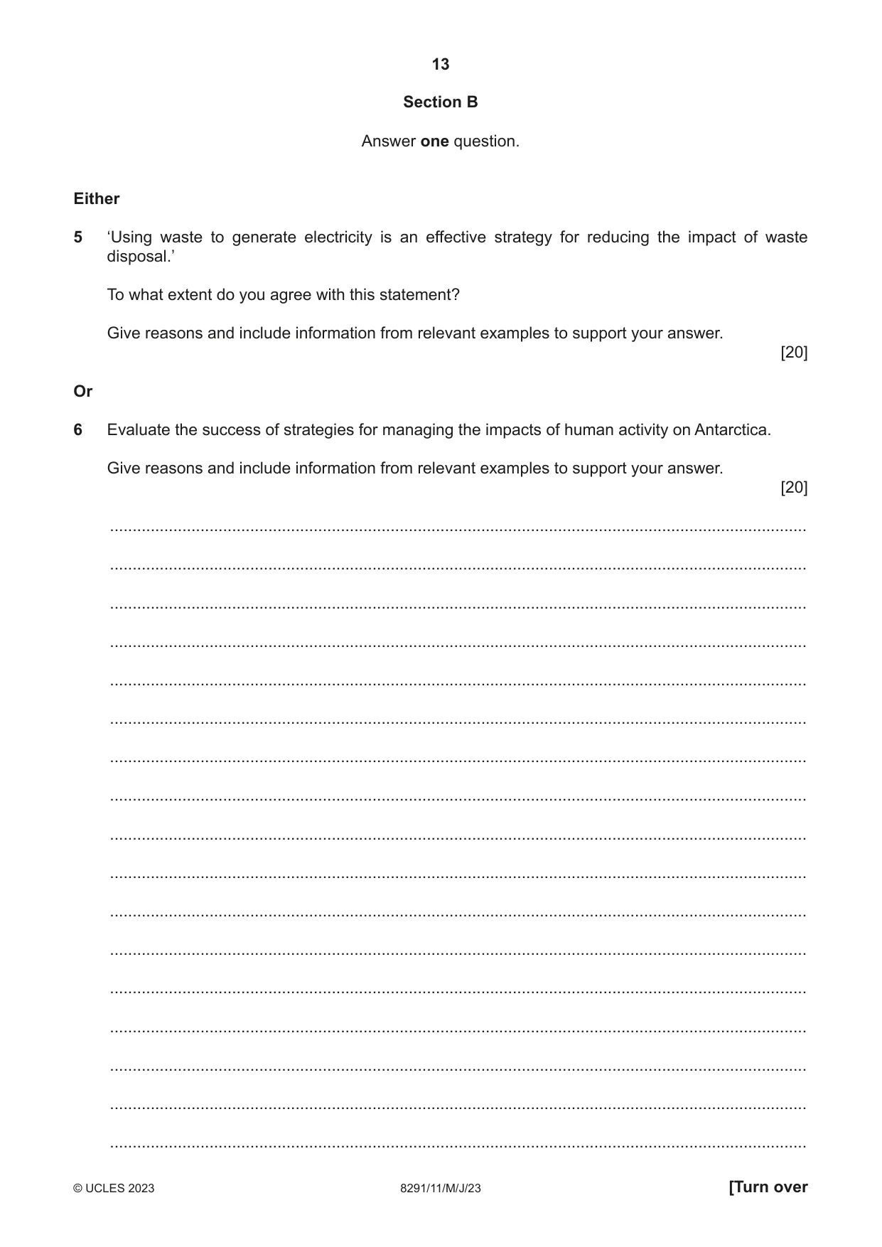Cambridge A Level Environmental Management (AS only) 8291 2023 May/June Paper 1 · Variant 1 question paper, page 13 of 20