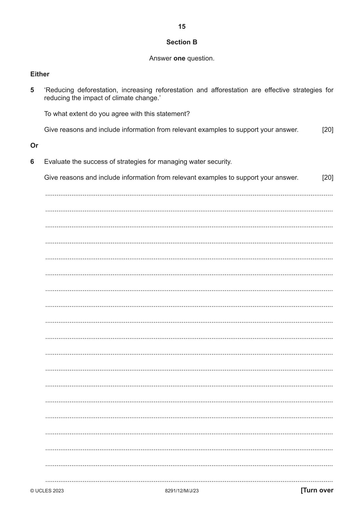 Cambridge A Level Environmental Management (AS only) 8291 2023 May/June Paper 1 · Variant 2 question paper, page 15 of 20