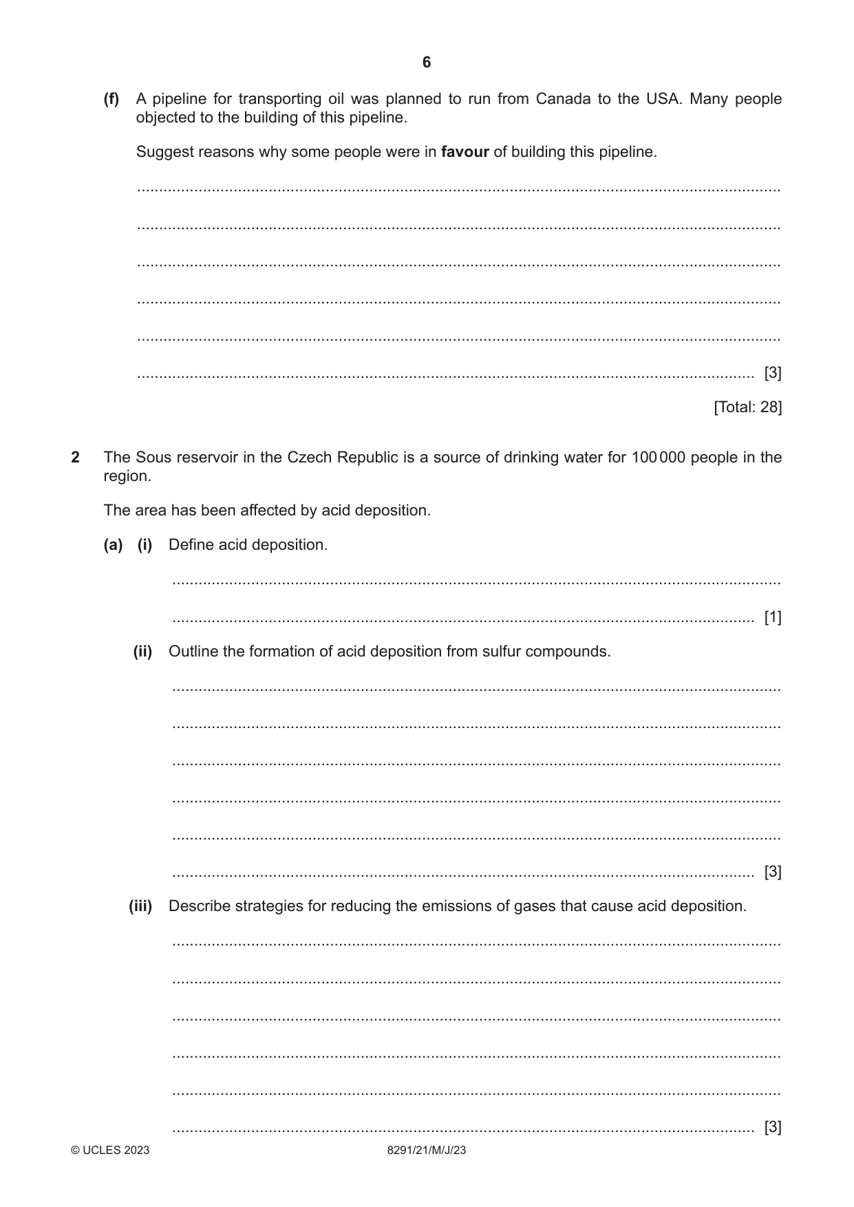 Cambridge A Level Environmental Management (AS only) 8291 2023 May/June Paper 2 · Variant 1 question paper, page 6 of 16