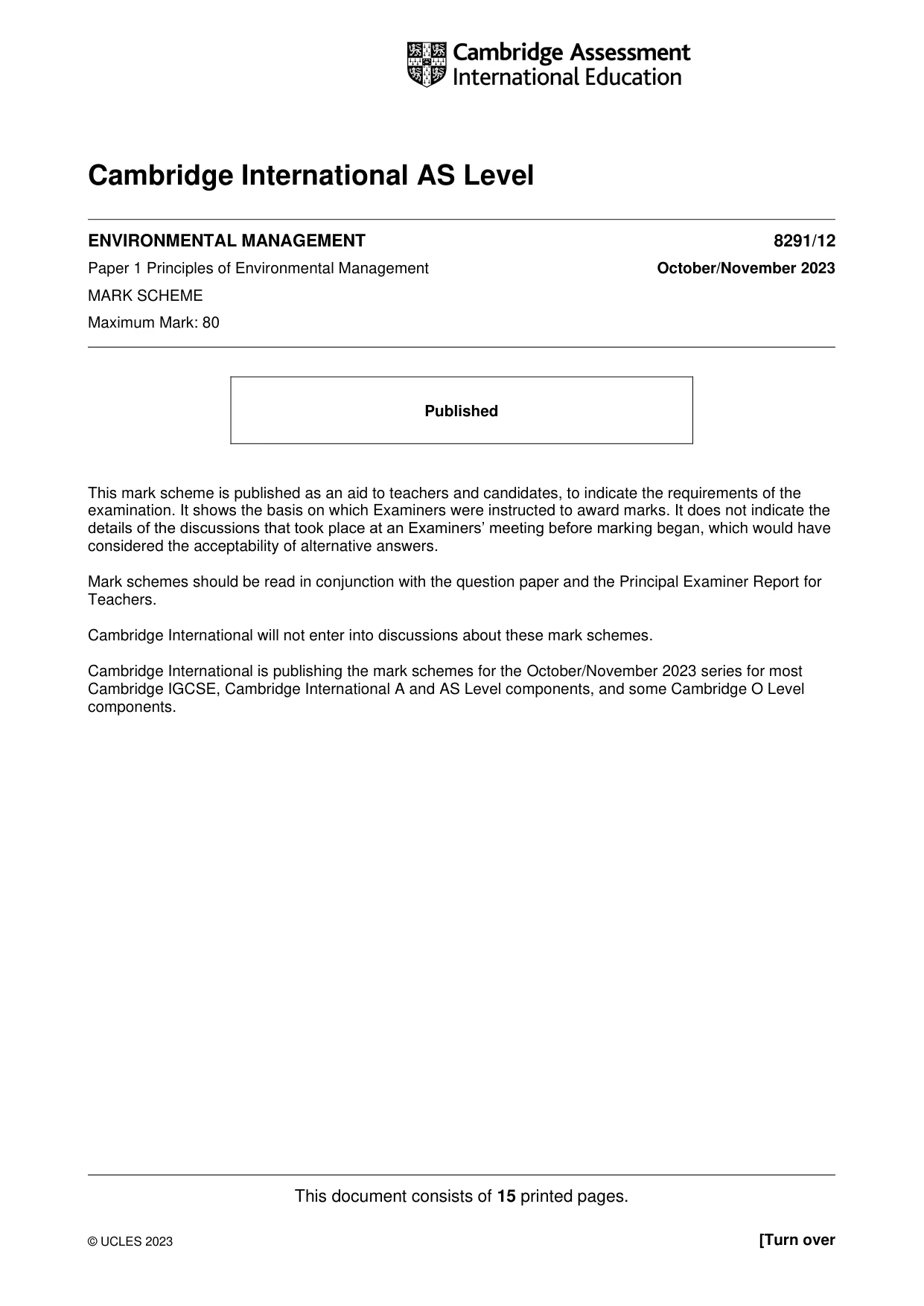 Mark scheme, page 1 of 15