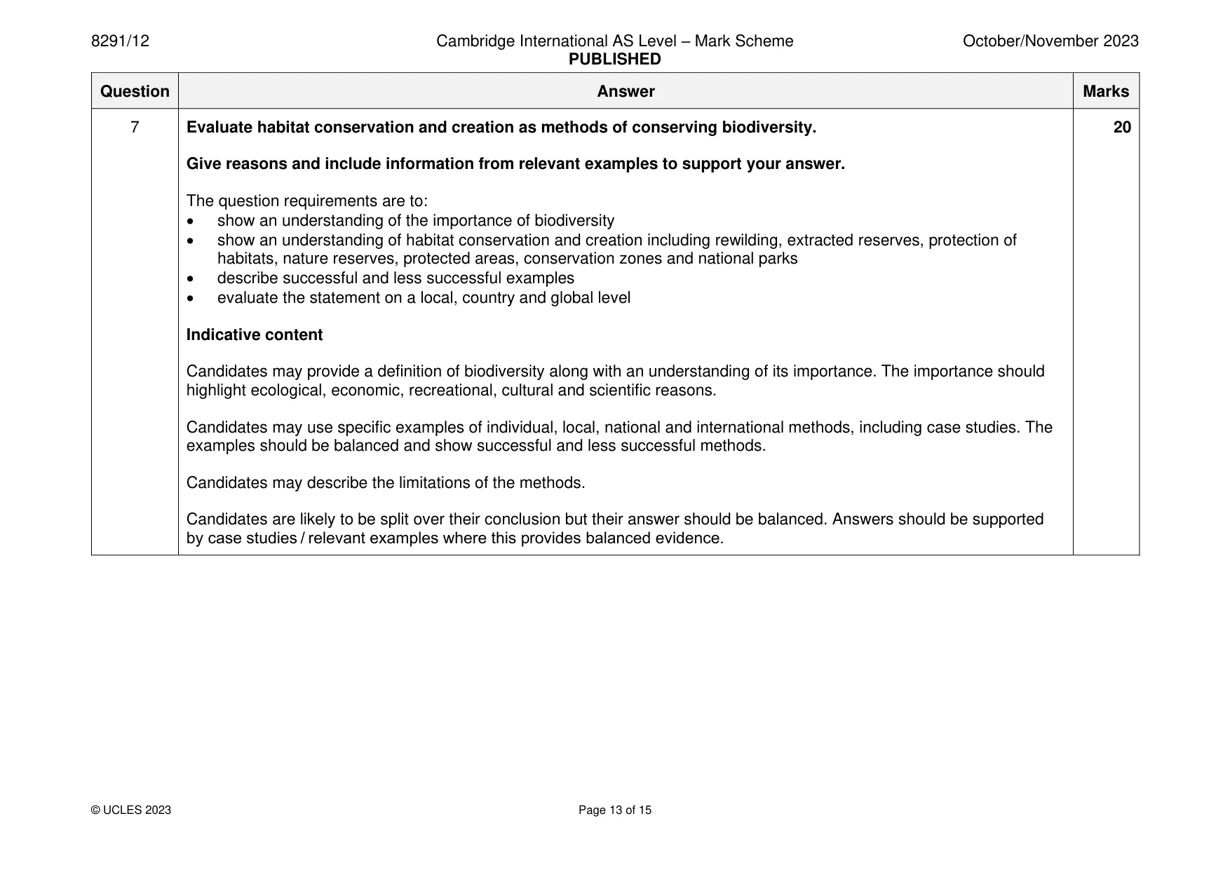 Mark scheme, page 13 of 15