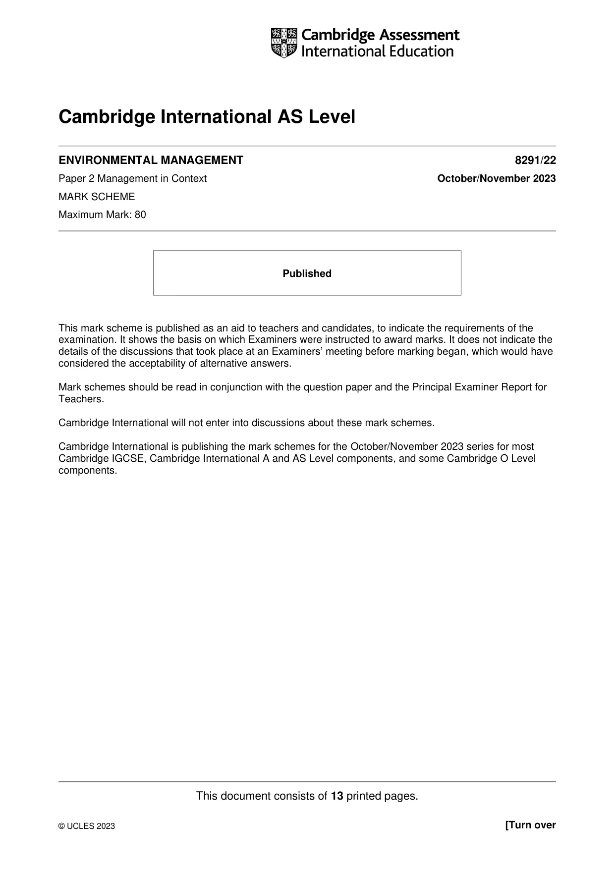 Mark scheme, page 1 of 13