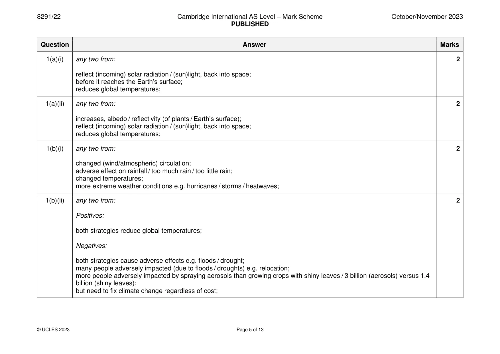 Mark scheme, page 5 of 13