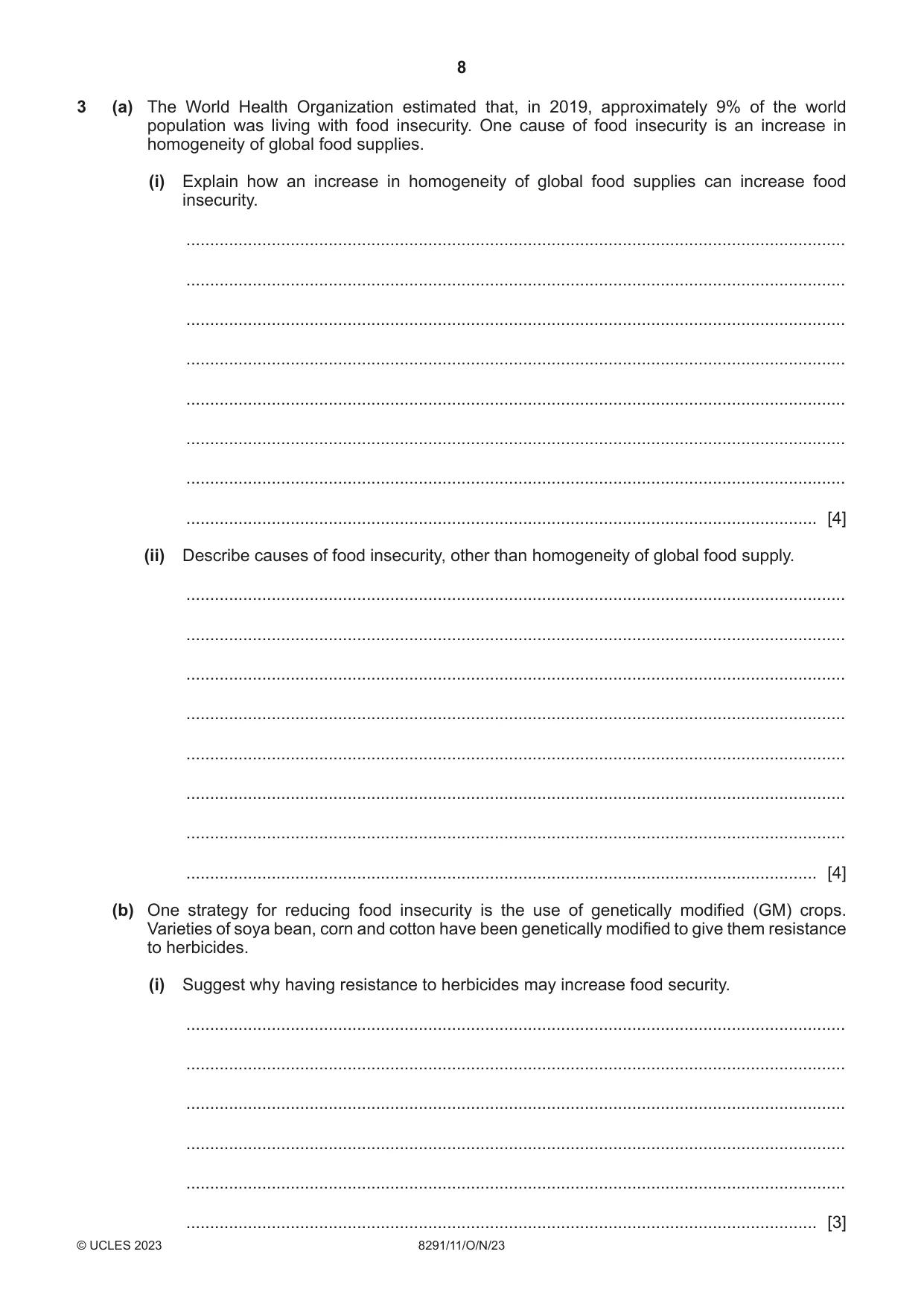 Cambridge A Level Environmental Management (AS only) 8291 2023 Oct/Nov Paper 1 · Variant 1 question paper, page 8 of 20