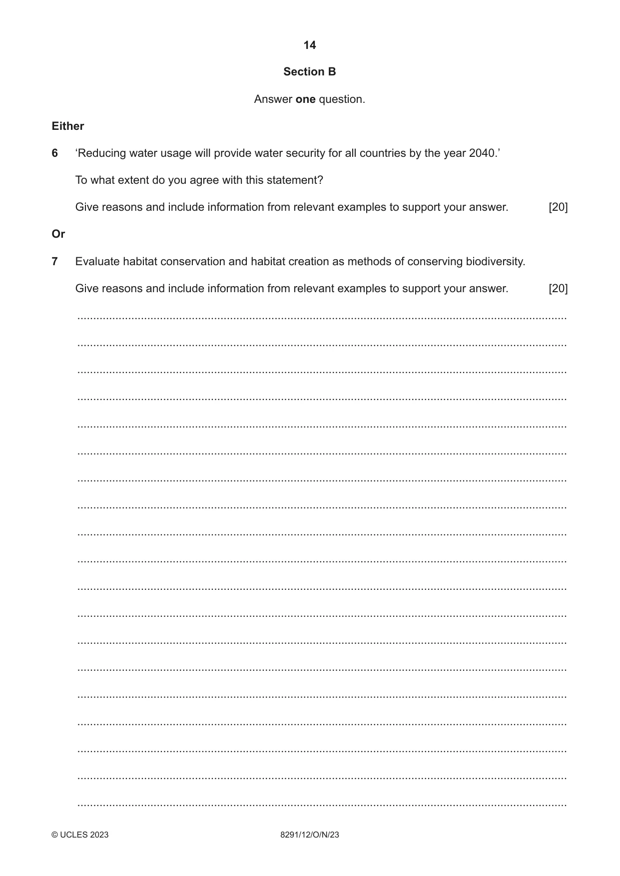 Cambridge A Level Environmental Management (AS only) 8291 2023 Oct/Nov Paper 1 · Variant 2 question paper, page 14 of 20