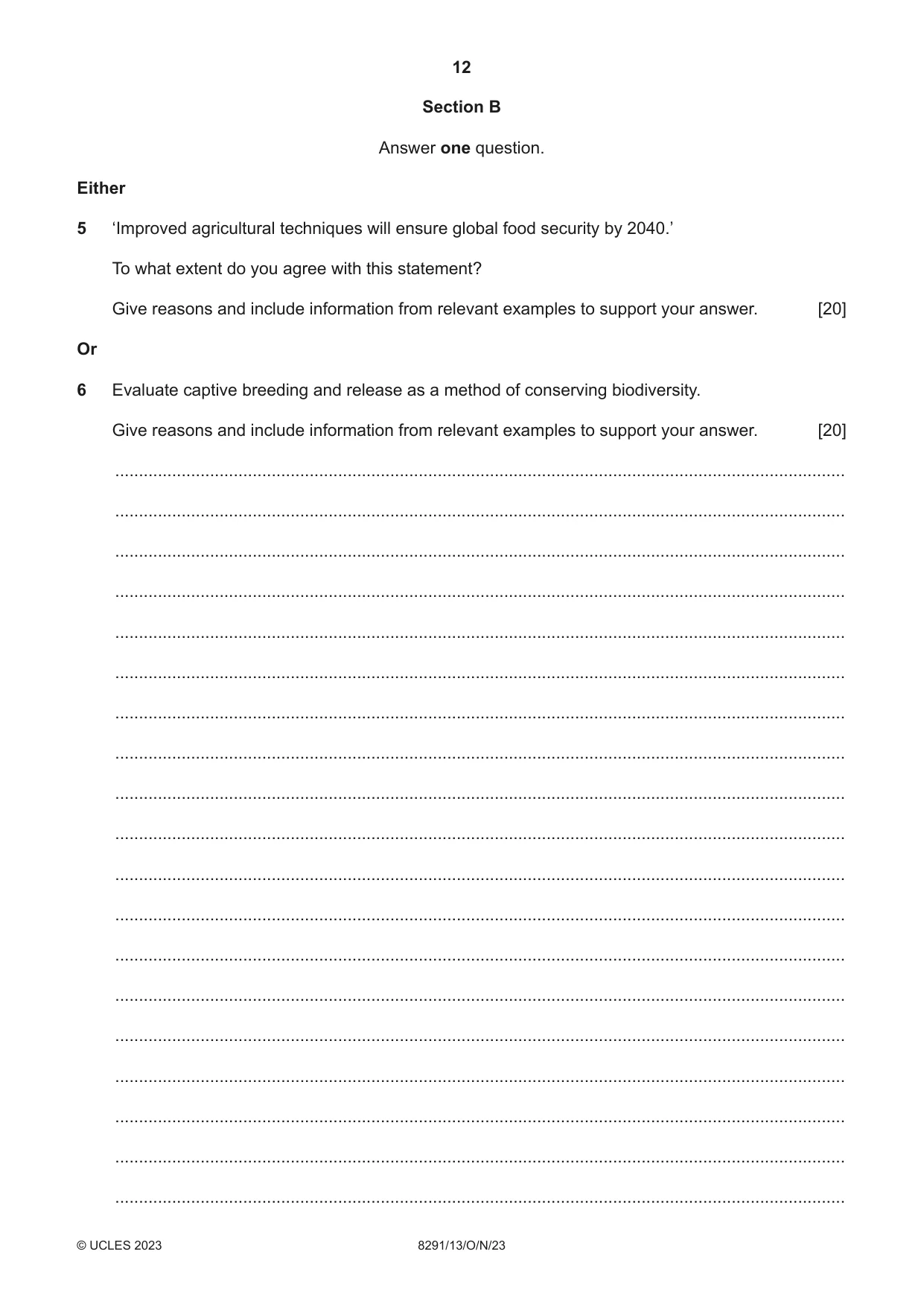 Cambridge A Level Environmental Management (AS only) 8291 2023 Oct/Nov Paper 1 · Variant 3 question paper, page 12 of 20