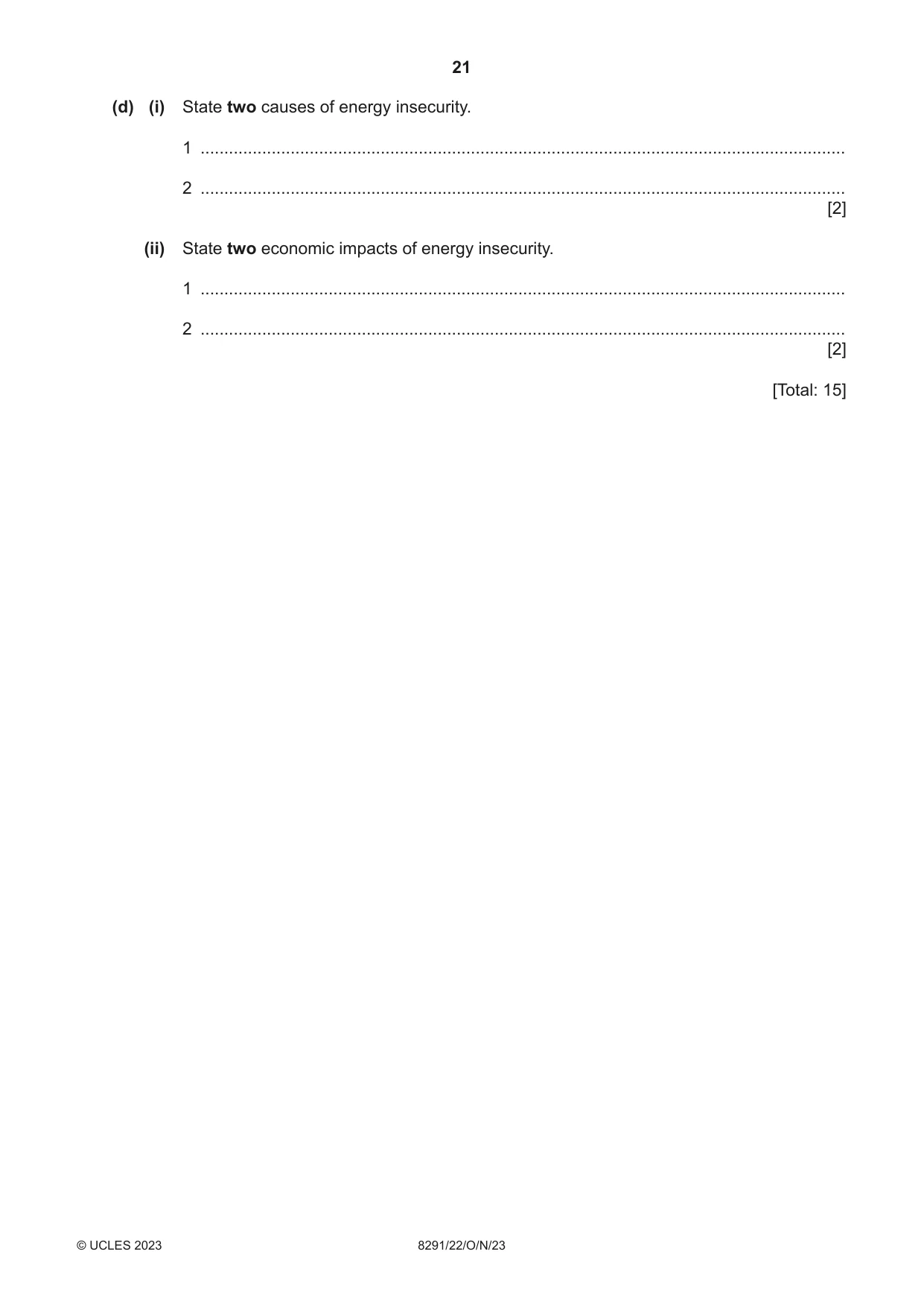 Cambridge A Level Environmental Management (AS only) 8291 2023 Oct/Nov Paper 2 · Variant 2 question paper, page 21 of 24